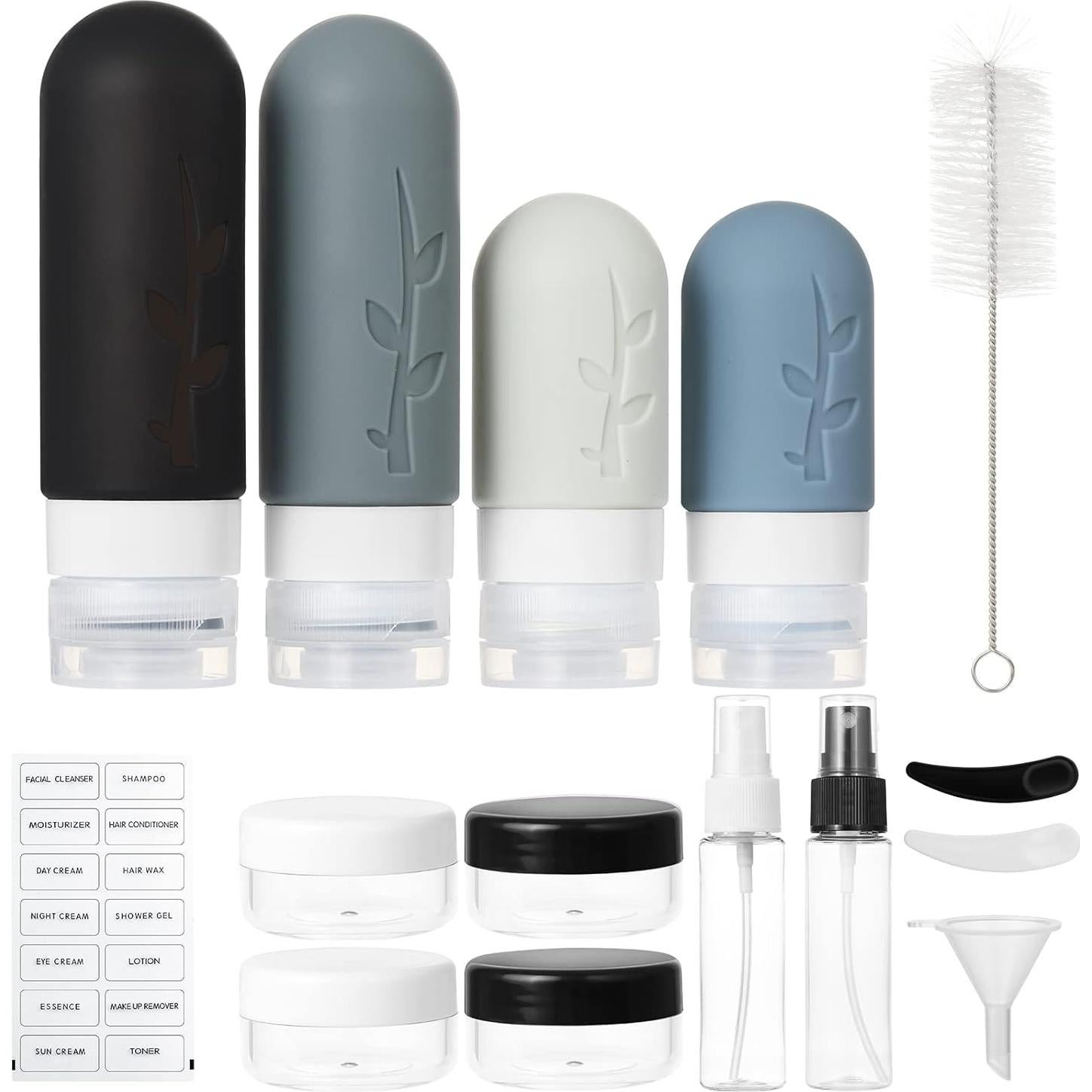 Set de 18 Botellas de Viaje Tocelffe Silicona A prueba de Fugas