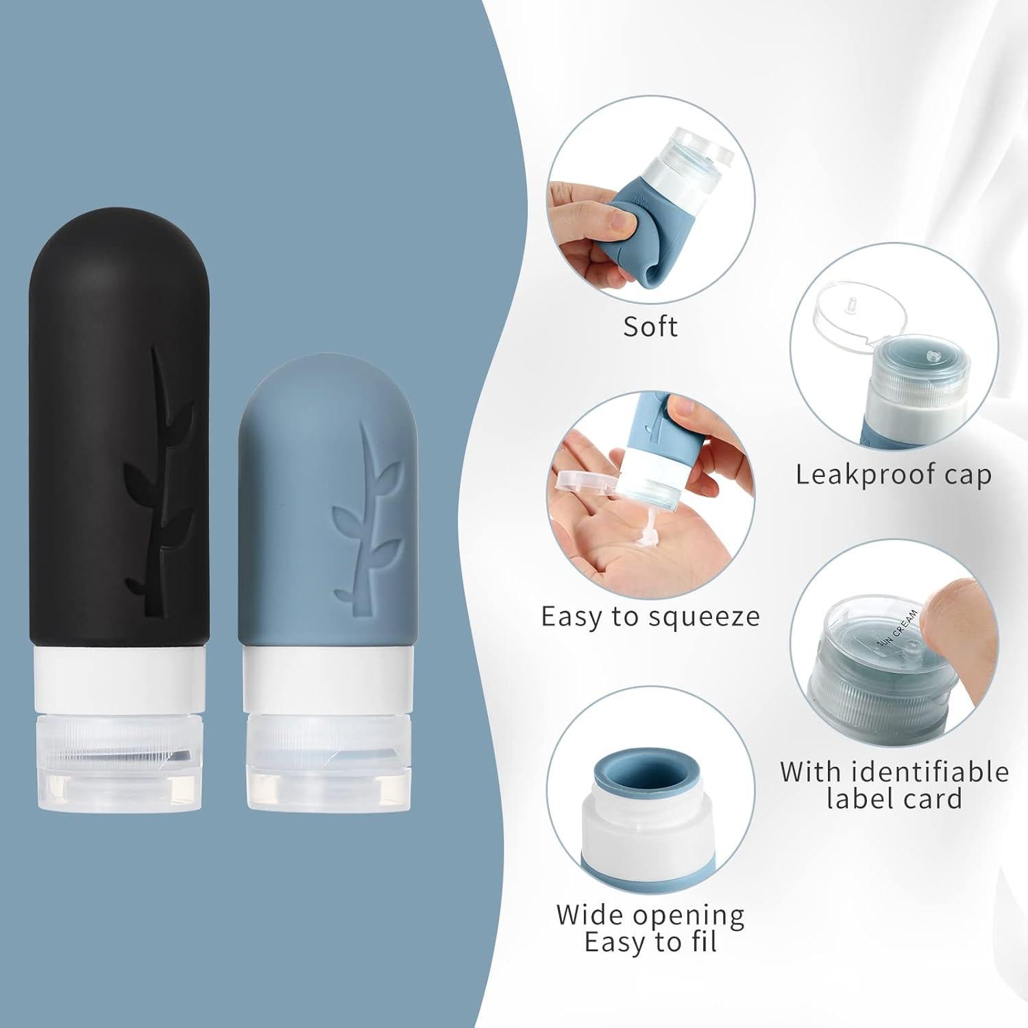 Set de 18 Botellas de Viaje Tocelffe Silicona A prueba de Fugas