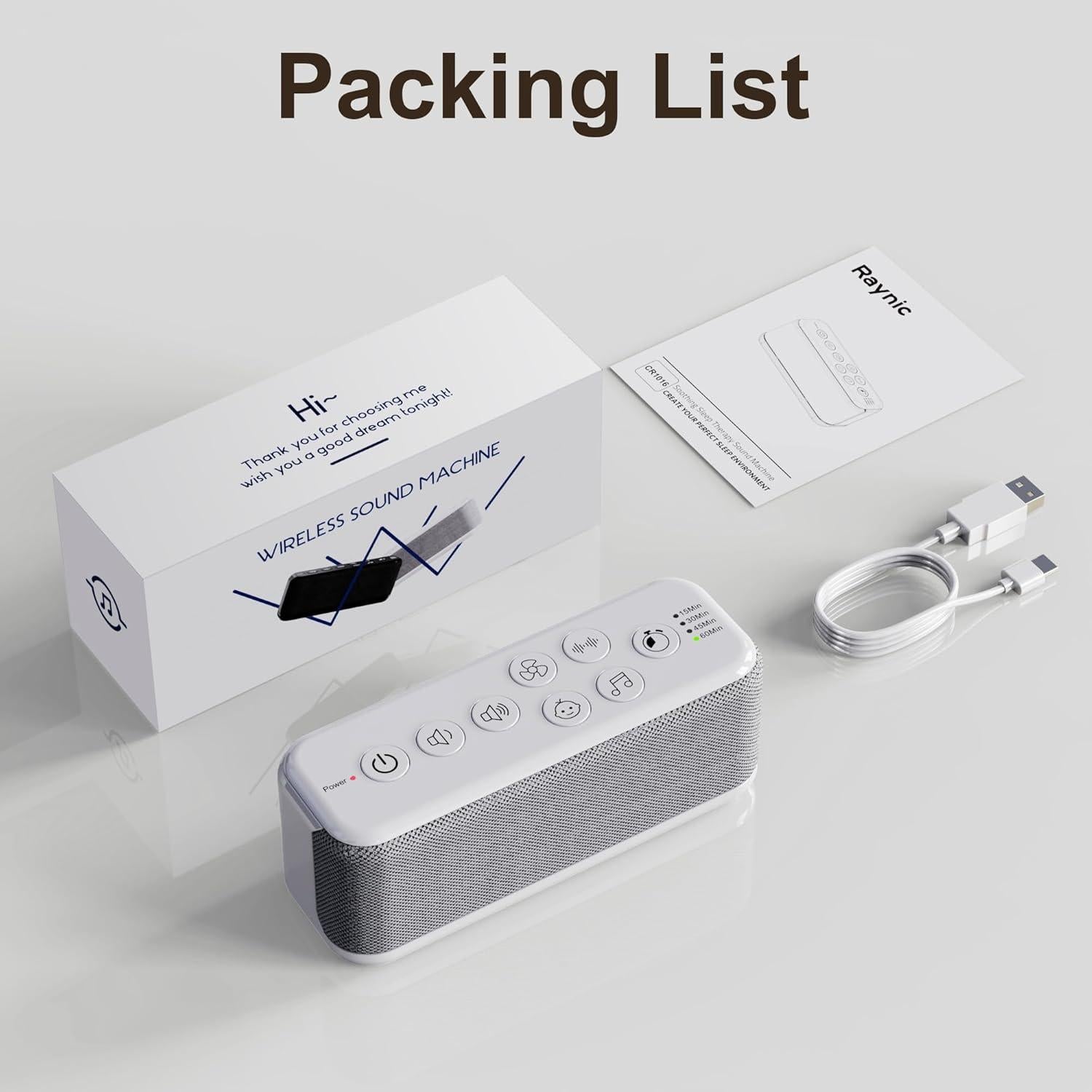 Máquina de Ruido Blanco Raynic CR1016, 42 Sonidos, Batería