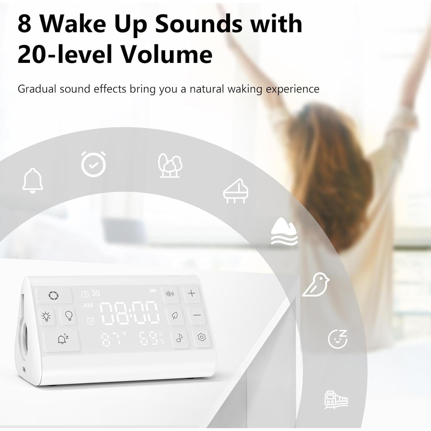 Máquina de Ruido Blanco YiNiiOiOi con Reloj Despertador