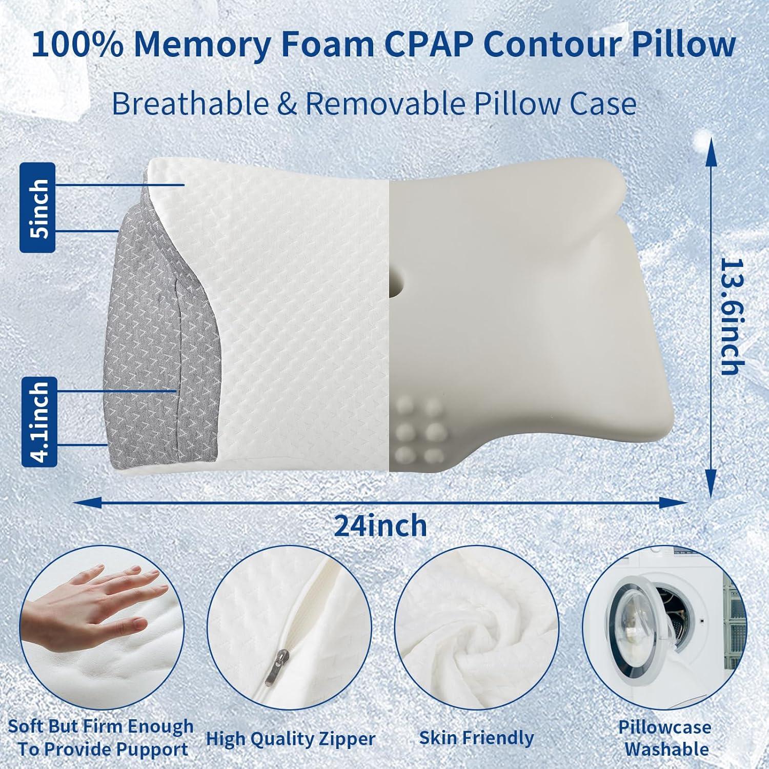 CPAP Pillow for All CPAP Mask Users to Reduce Air Leaks，Masks Pressure & Hose Tangles，Memory Foam Pillow for CPAP Side, Stomach, Back Sleepers to Neck Pain Relief and Make You Sleep Easier