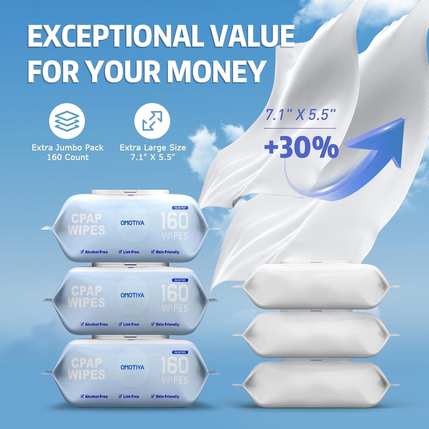 Toallitas para Máscaras CPAP OMOTIYA Jumbo 160 Unidades