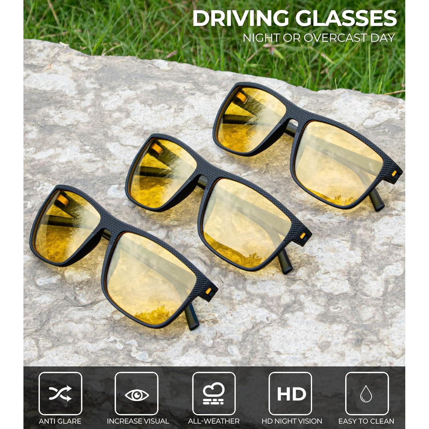 Gafas de sol KALIYADI visión nocturna UV para hombres 3 piezas