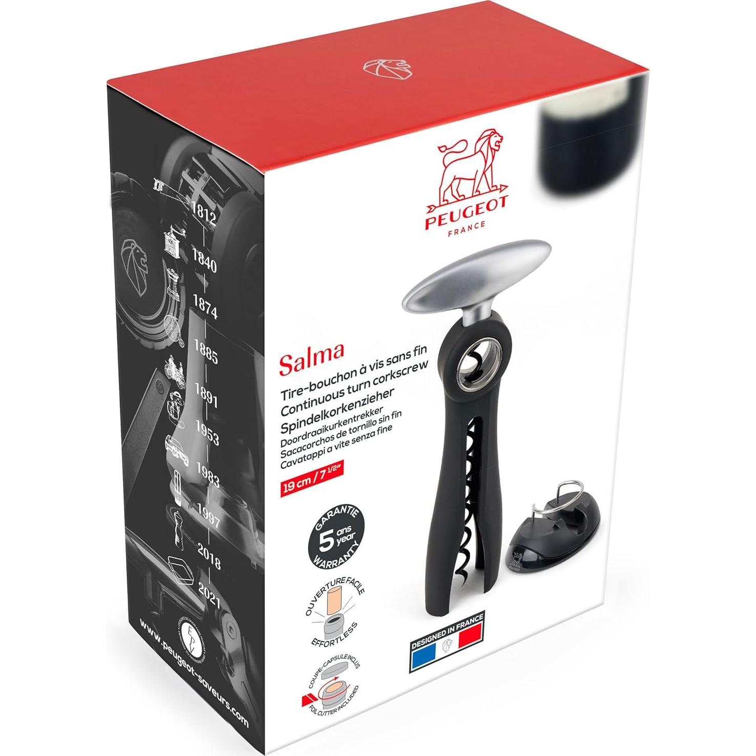 Sacacorchos Peugeot Salma Giro Continuo Negro 19 cm