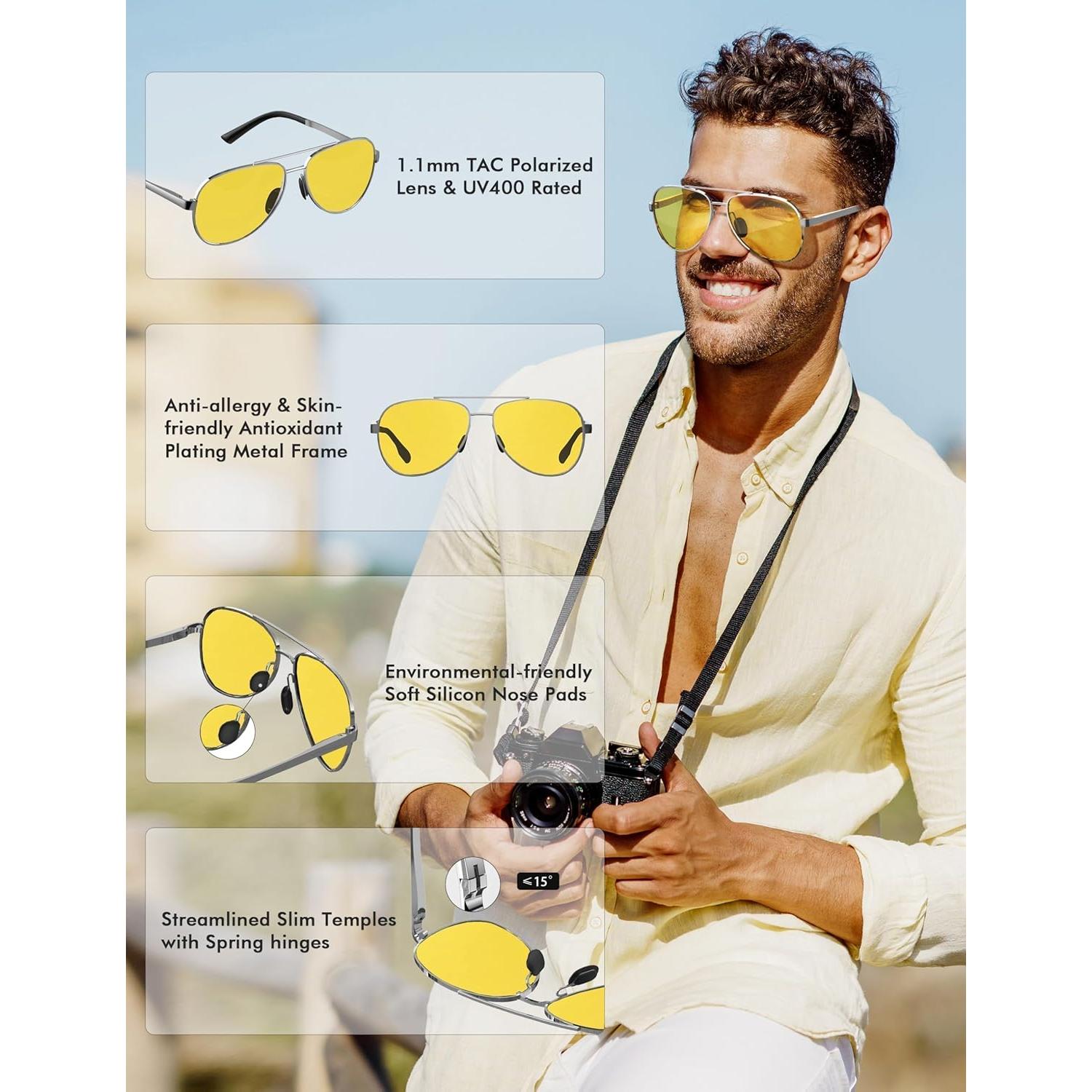 Gafas de sol LUENX Aviador Polarizadas UV400 - Amarillo
