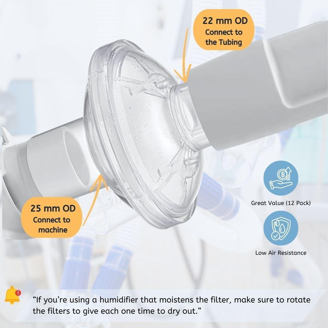 Filtro Viral Inline CPAP Nispira 12 Paquetes 22mm/25mm