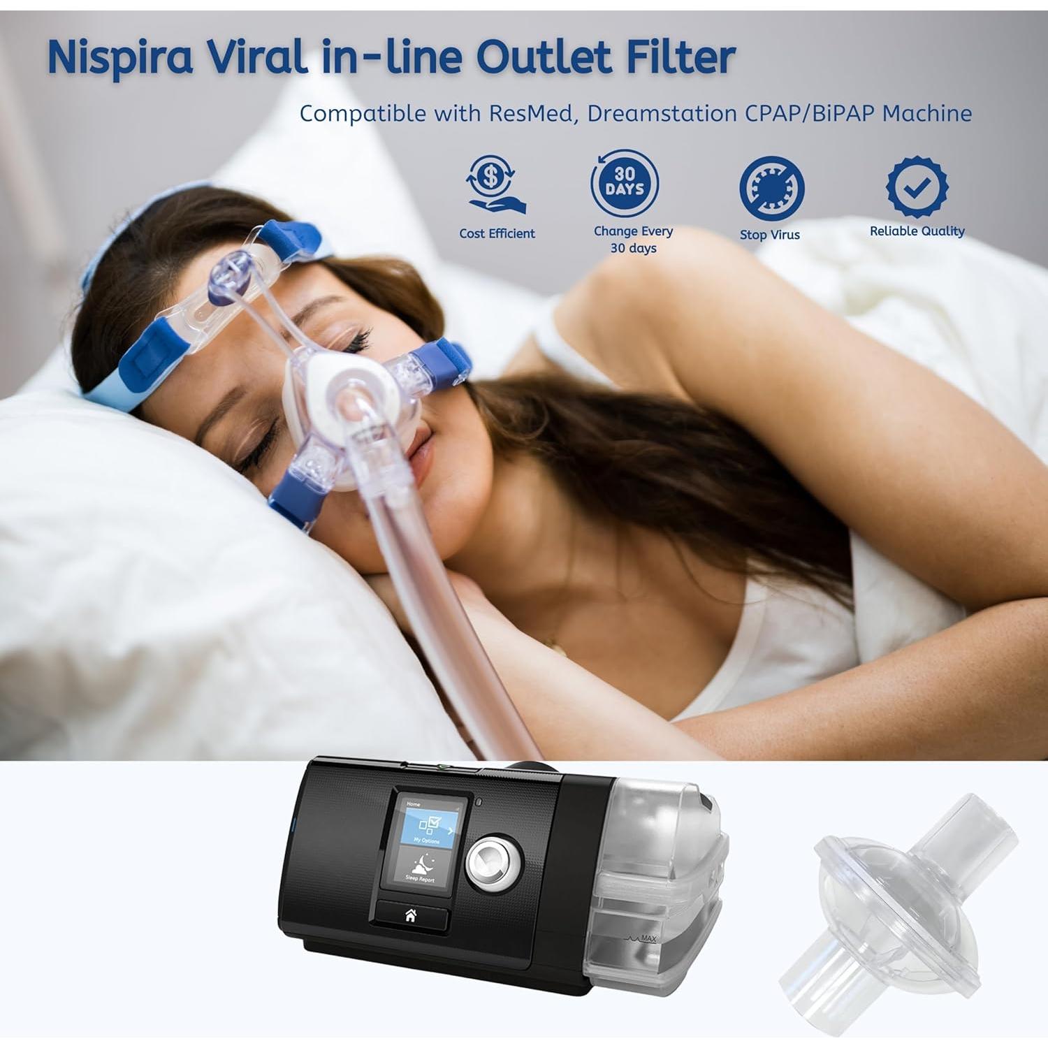 Filtro Viral Inline CPAP Nispira 12 Paquetes 22mm/25mm