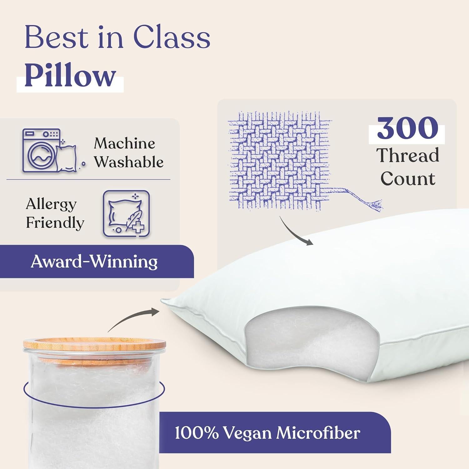 Almohada FluffCo Suave Queen 100% Algodón 300 Hilos