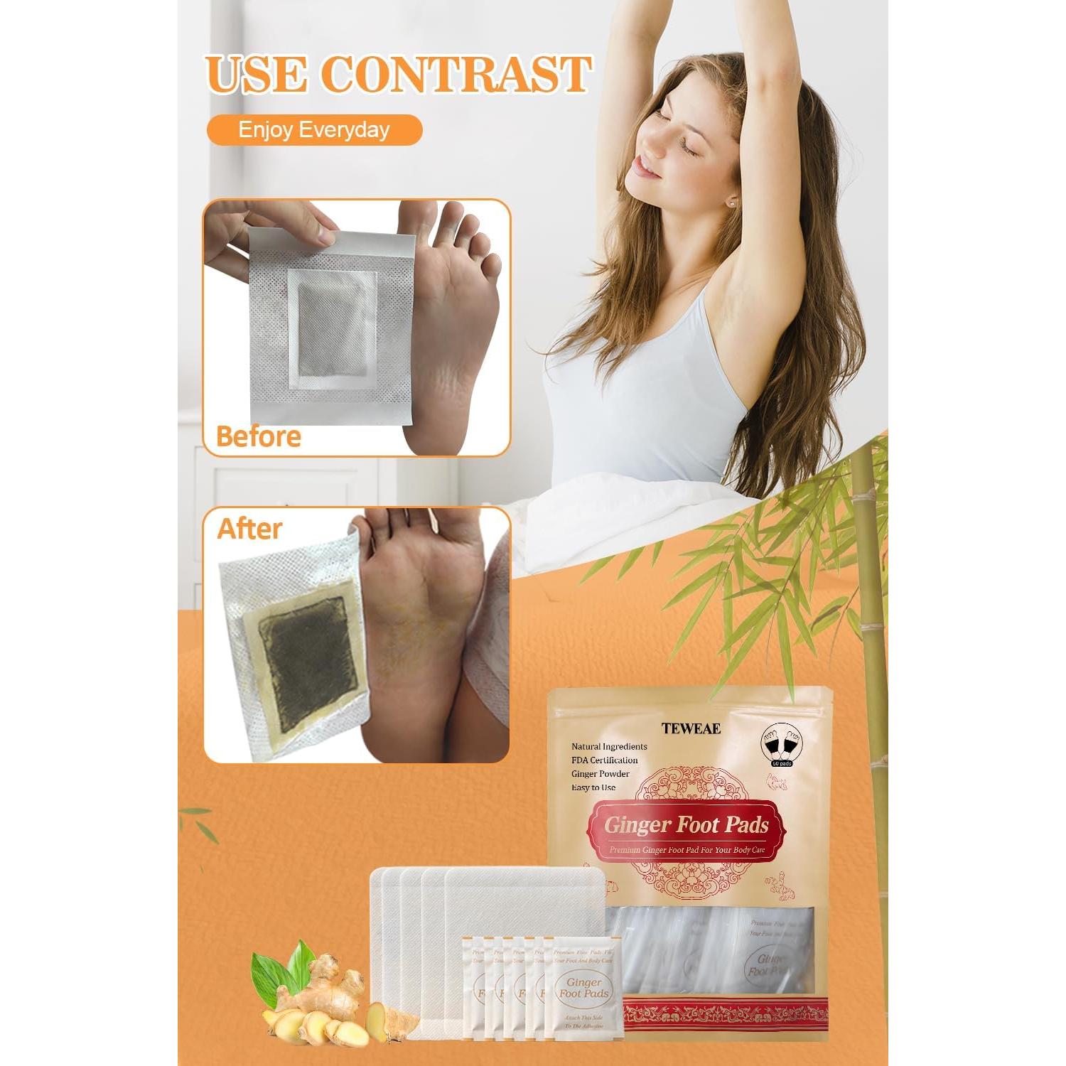 Almohadillas para pies TEWEAE - 60 unidades de jengibre y vinagre