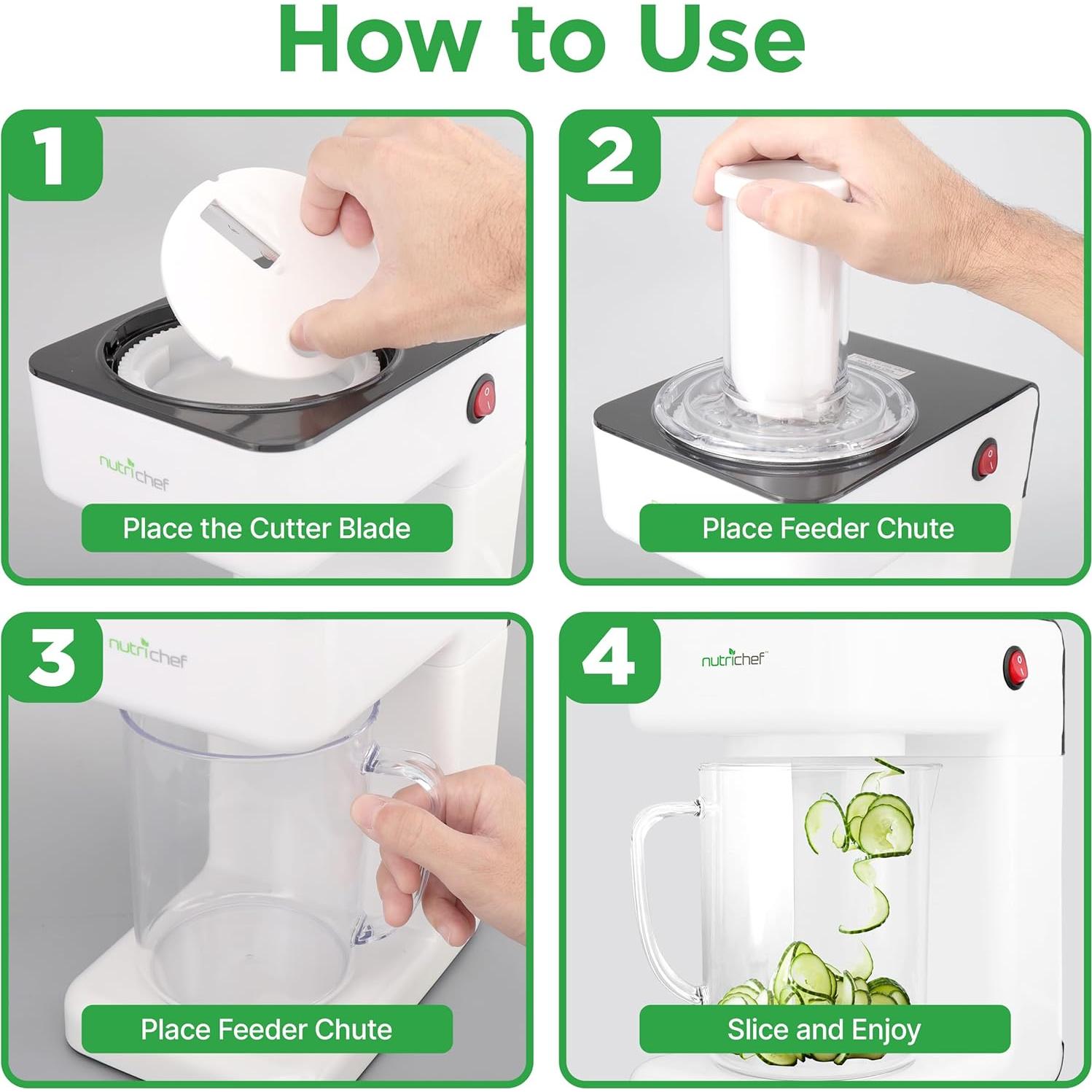 NutriChef Picadora Eléctrica 3-en-1 con Tazón 1.2L