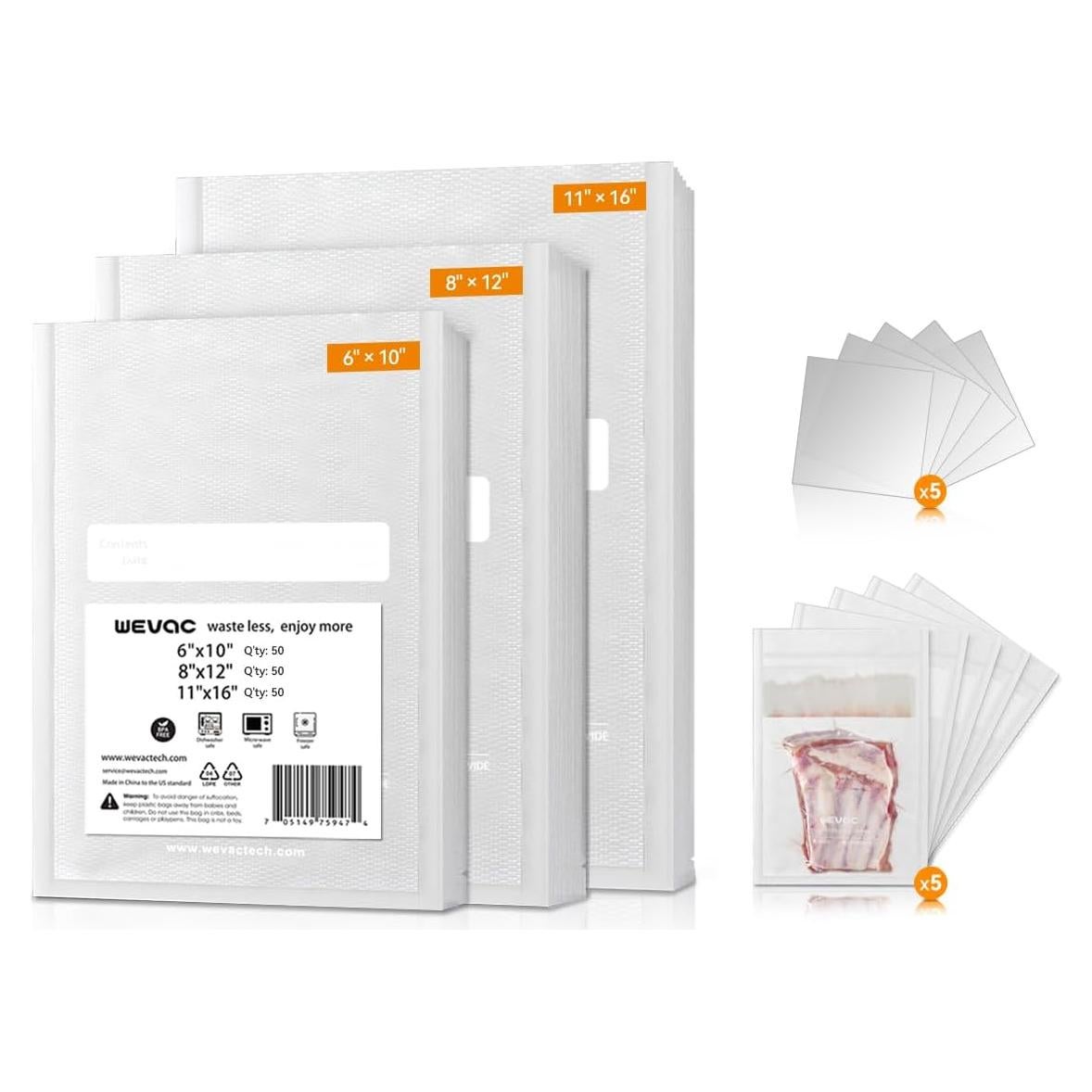 Bolsas de Sellado al Vacío Wevac 150 Unidades 28x41cm 20x30cm 15x25cm