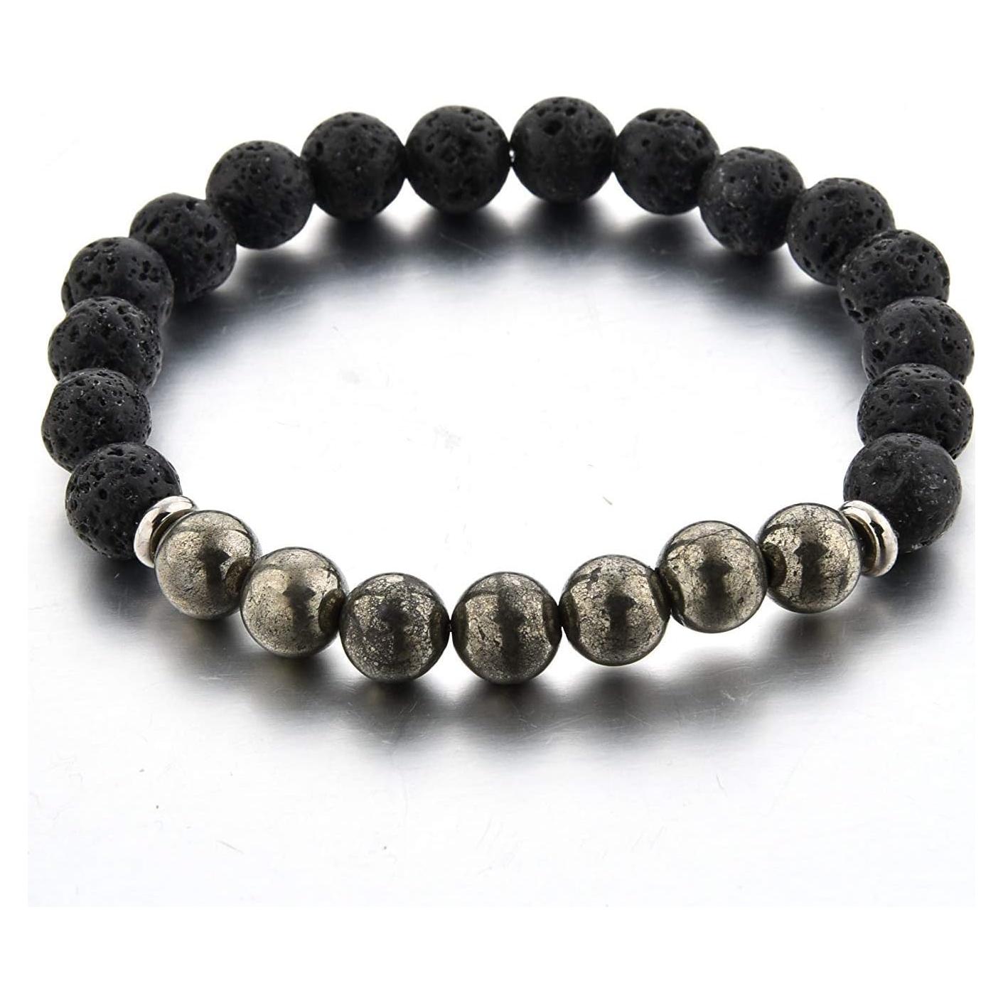 Pulsera de Lava y Pirita MYSTIQS con Perlas Difusoras 19 cm