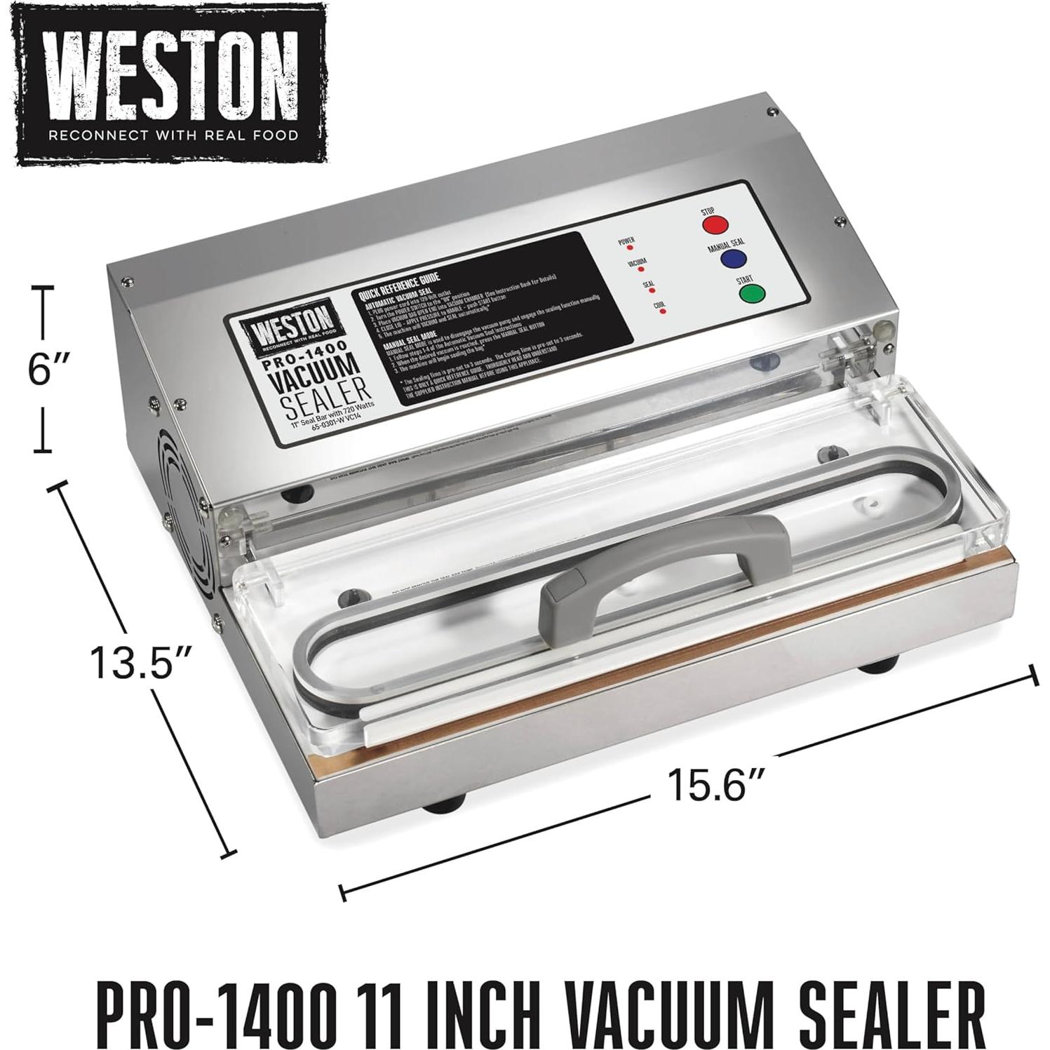 Selladora al Vacío Weston Pro 1400, 720W, Acero Inoxidable