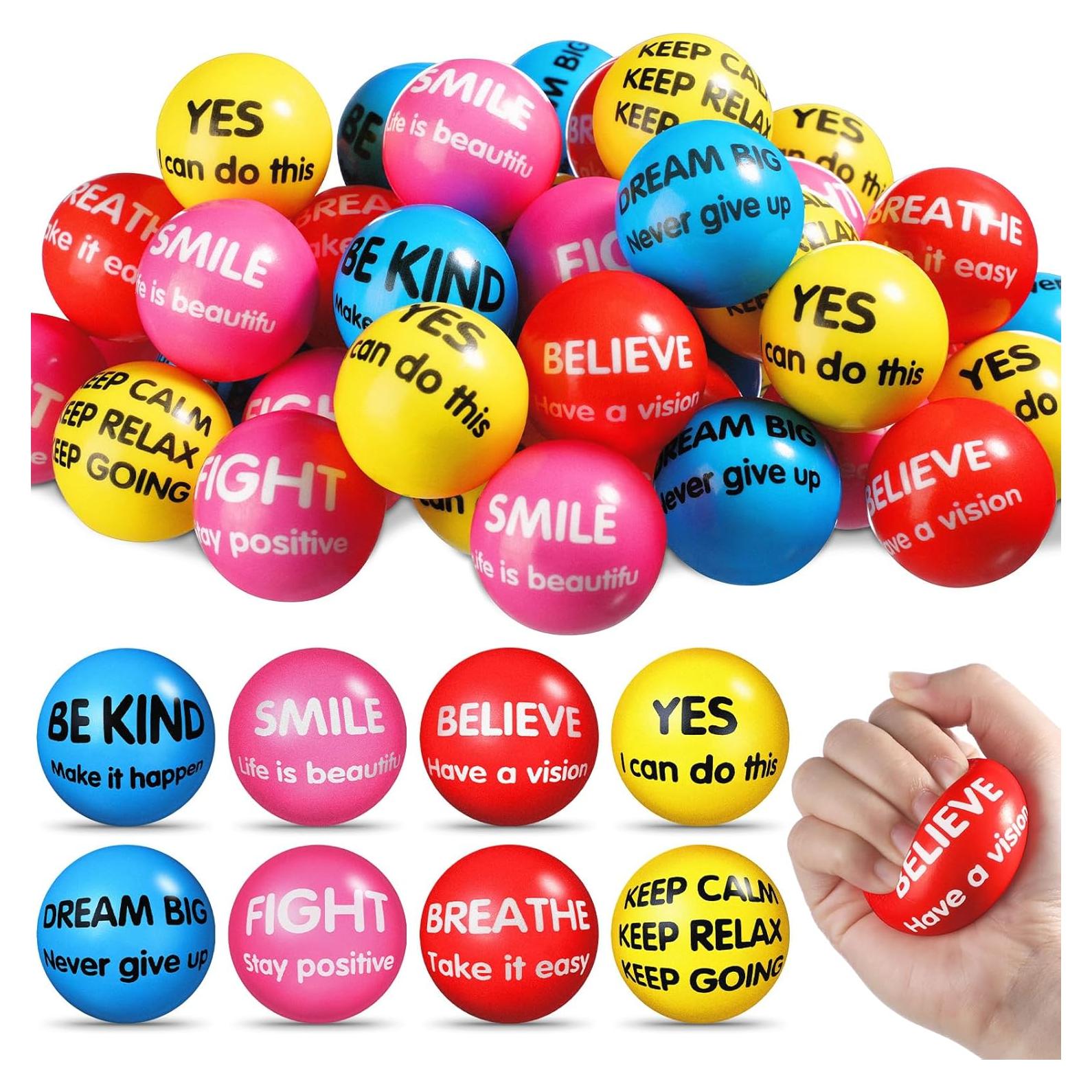 Liliful 48 Pelotas Antiestrés Motivacionales 5.5 cm Colores Brillantes