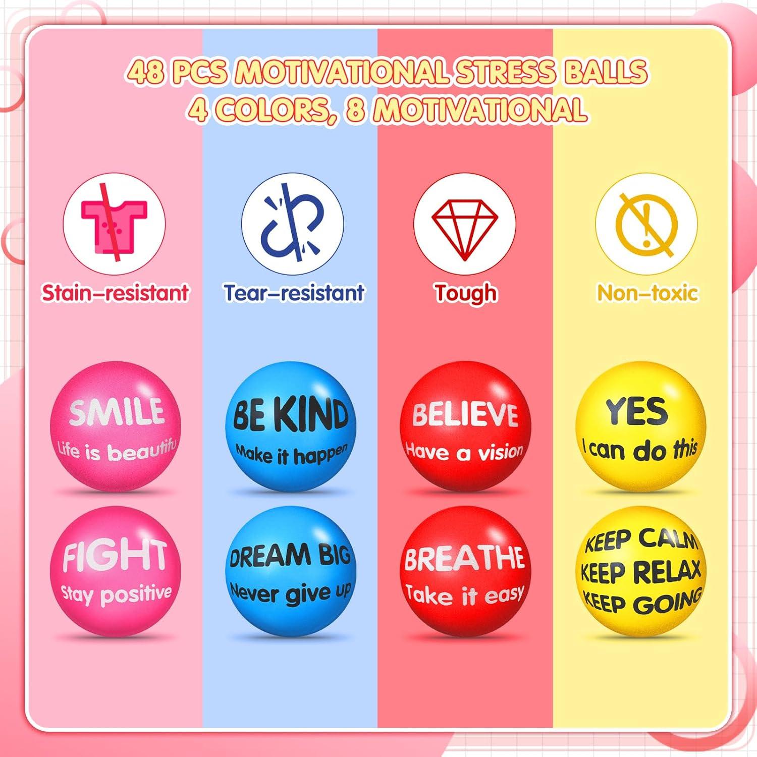 Liliful 48 Pelotas Antiestrés Motivacionales 5.5 cm Colores Brillantes