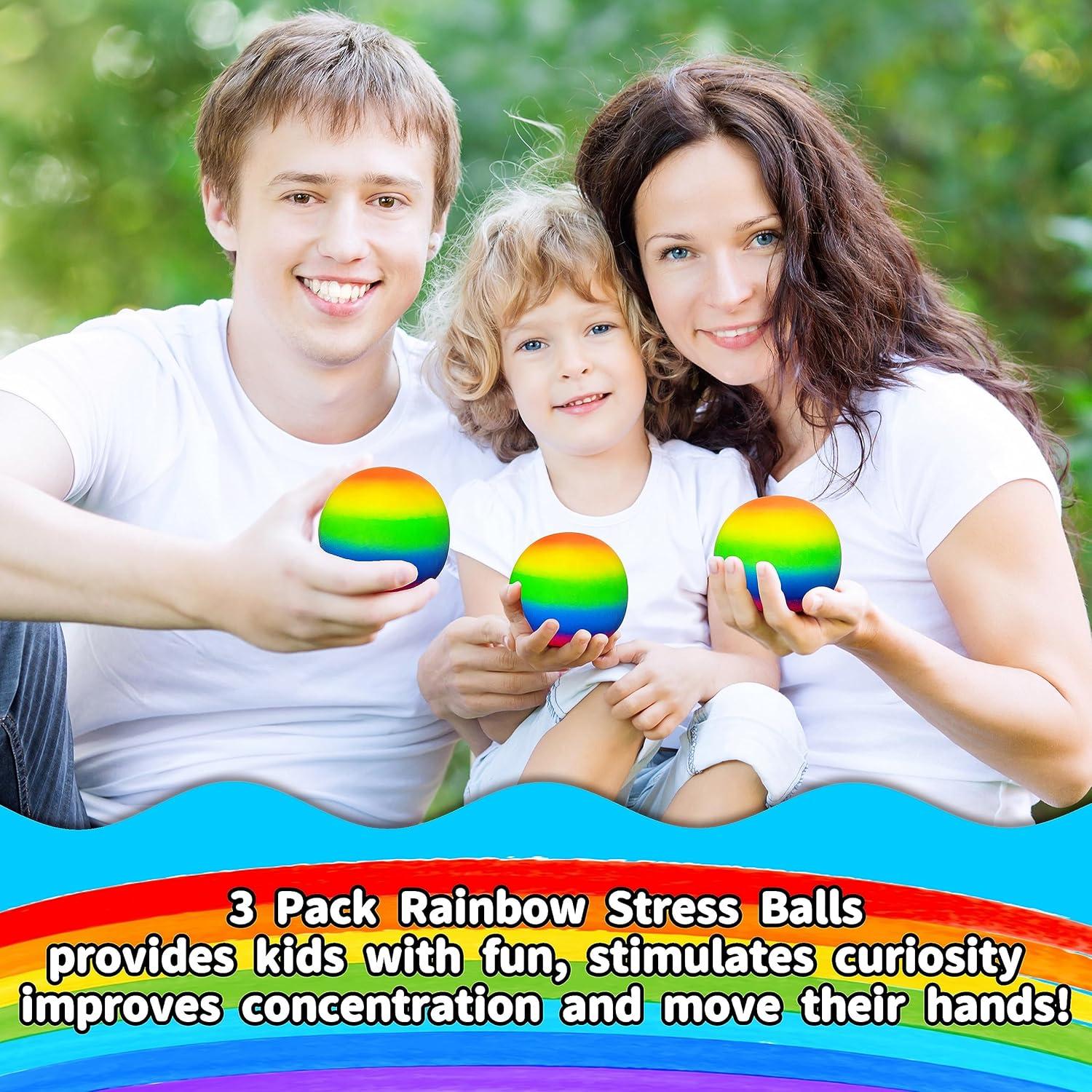 JIAHO 3 Pelotas Antiestrés Arcoíris 6,1 cm para Niños y Adultos