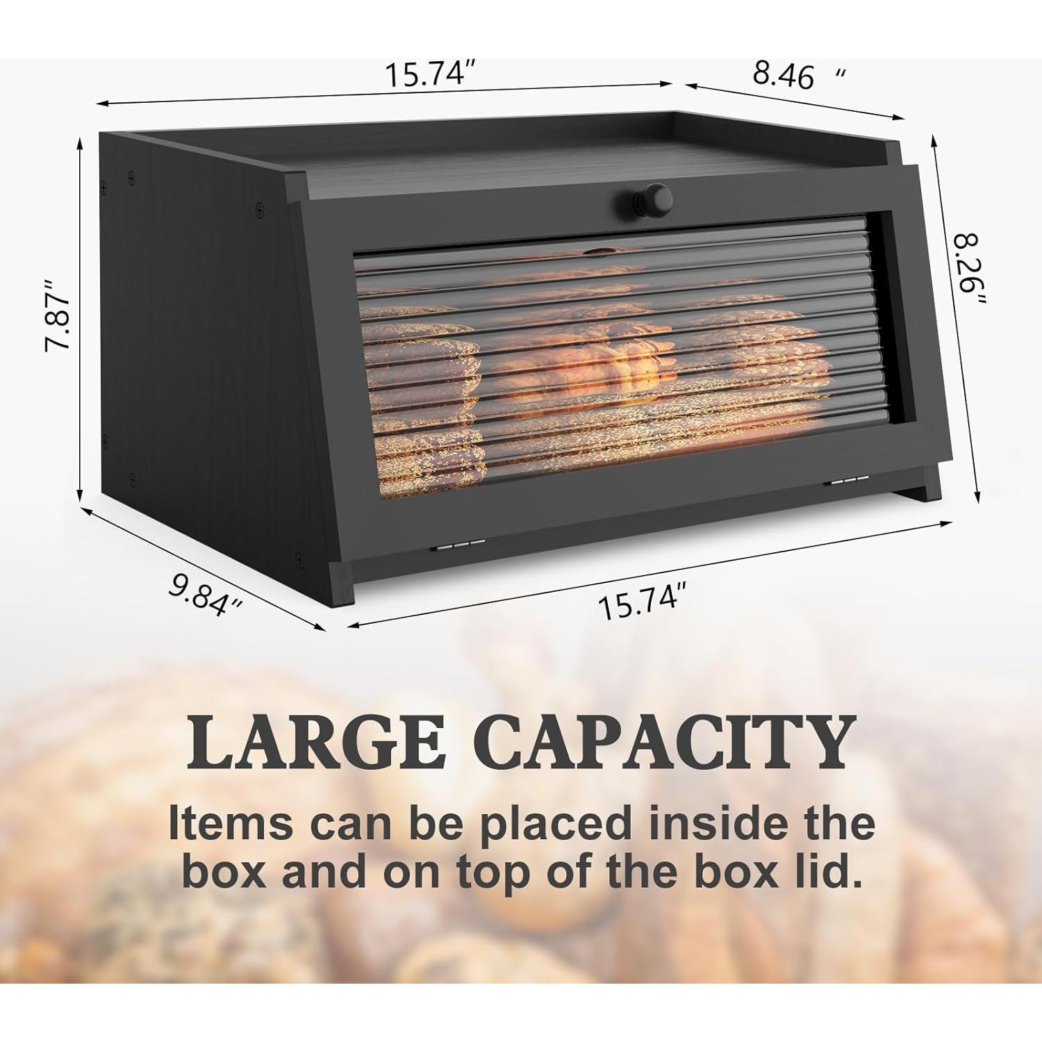 Caja de Pan LOHASOK Negra 40.2x25x20 cm Almacenamiento