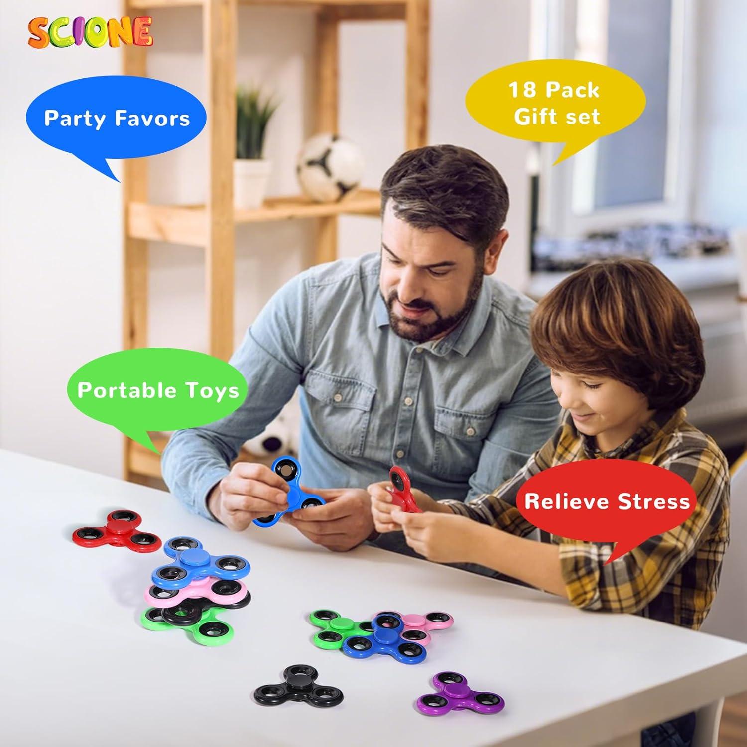 Paquete de 18 Juguetes Fidget Spinner SCIONE para Niños