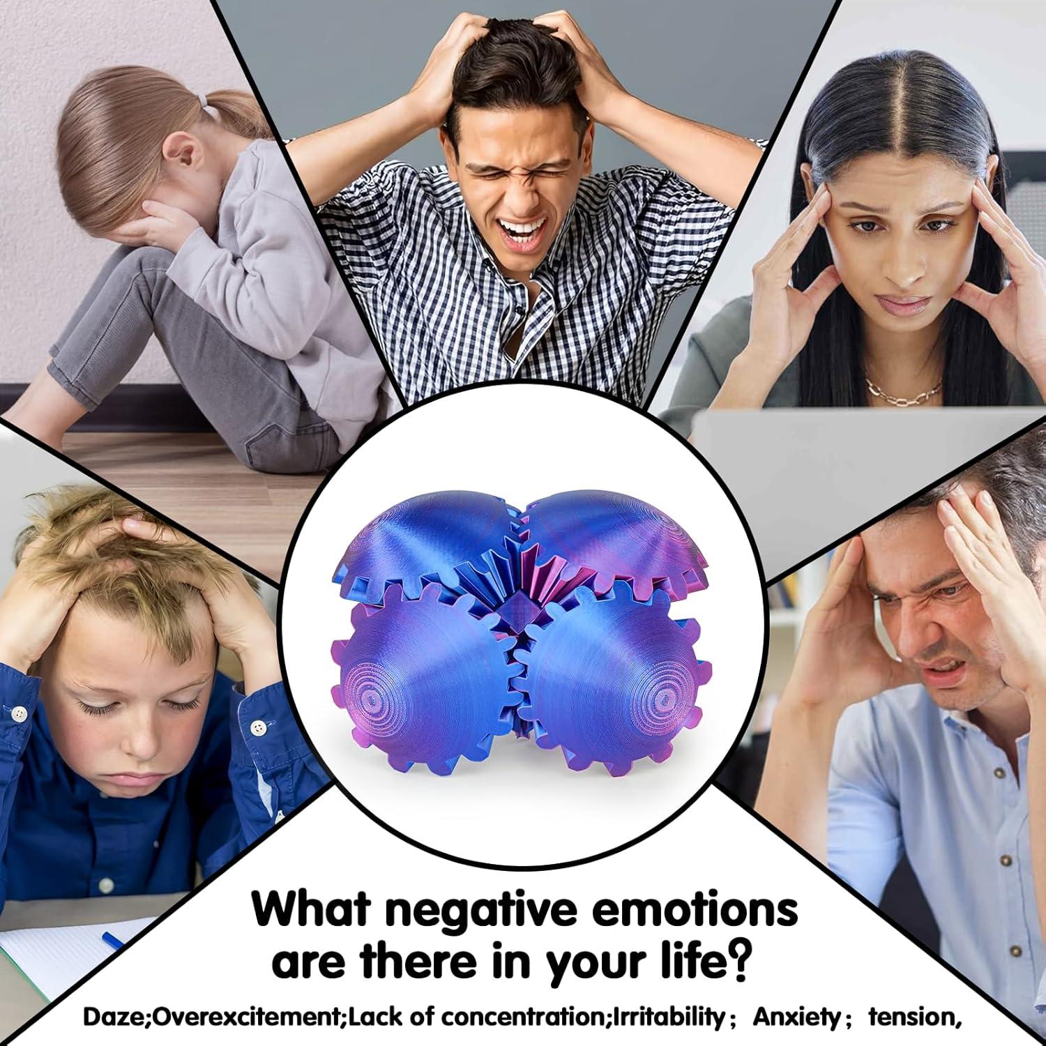 Bola de Engranaje Antiestrés 3D Minleway 8 cm Púrpura Azul