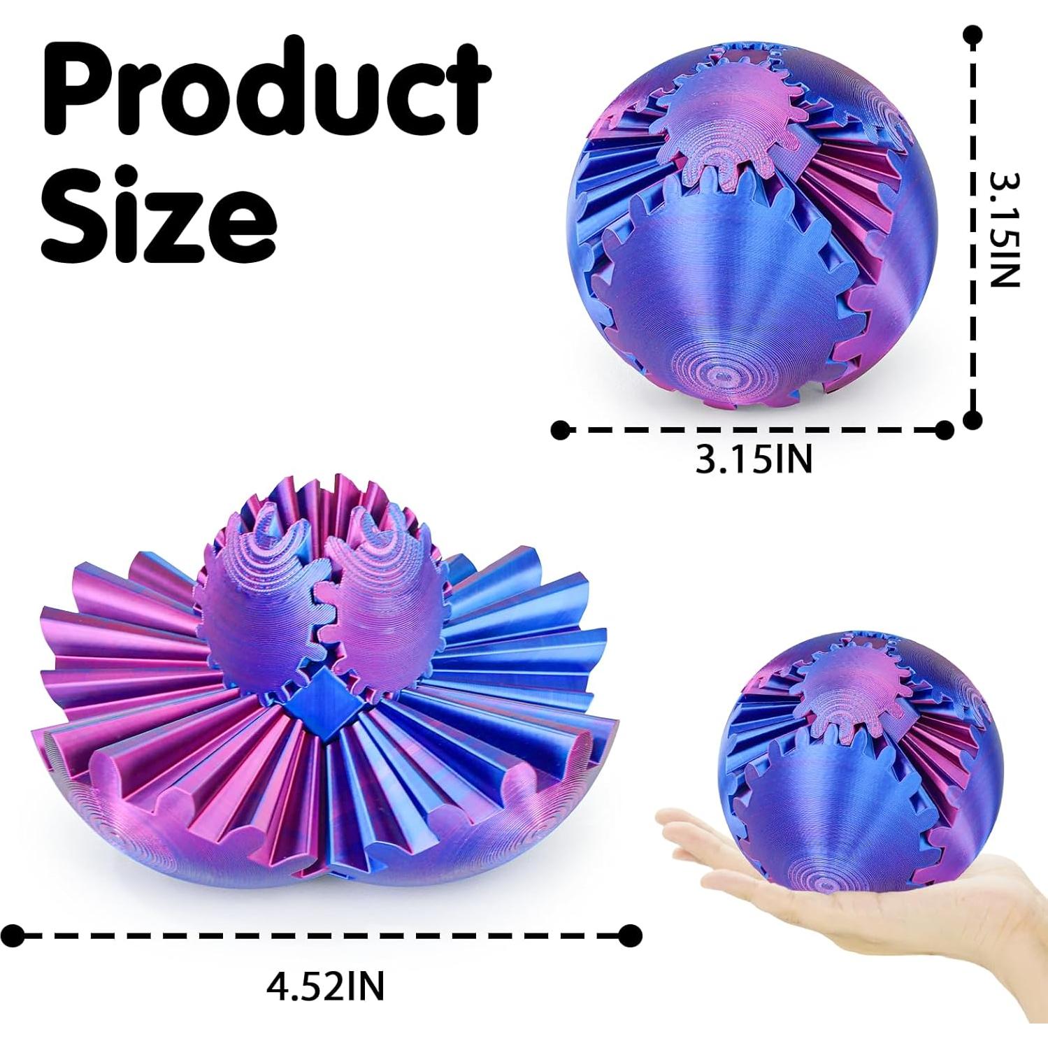 Bola de Engranaje Antiestrés 3D Minleway 8 cm Púrpura Azul