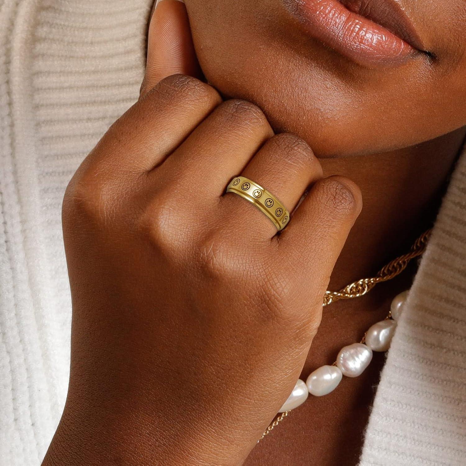 Anillo Fidget Spinner LAOYOU 6mm Acero Inoxidable Dorado