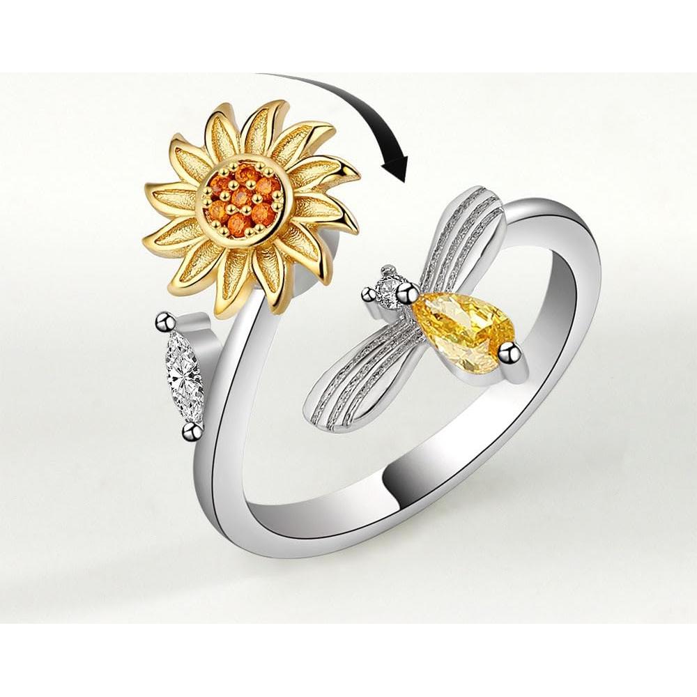 Anillo Fidget Giratorio Ajustable Estrella y Luna Circonita