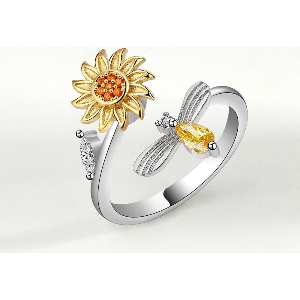 Anillo Fidget Giratorio Ajustable Estrella y Luna Circonita