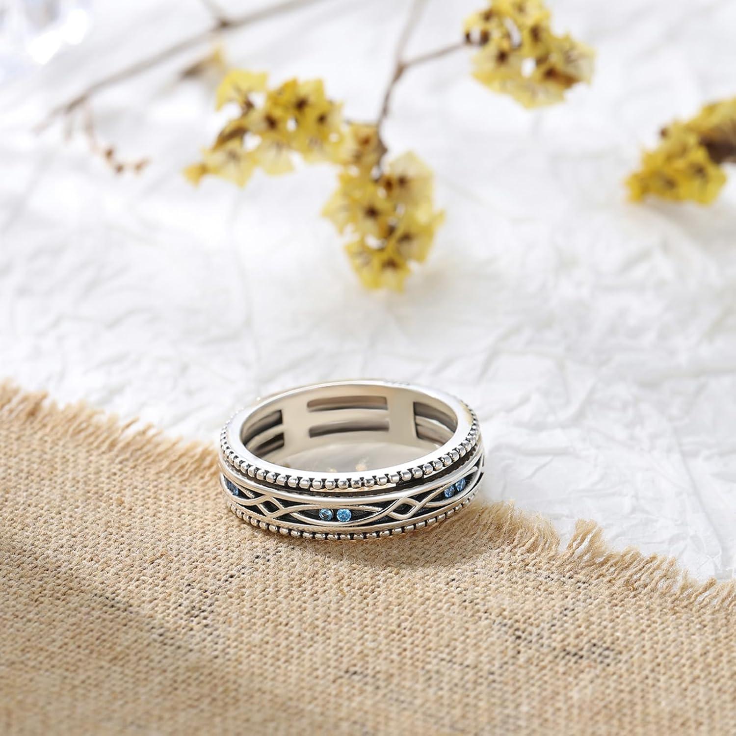 Anillo Giratorio de Plata 925 Ojo Maligno para Ansiedad