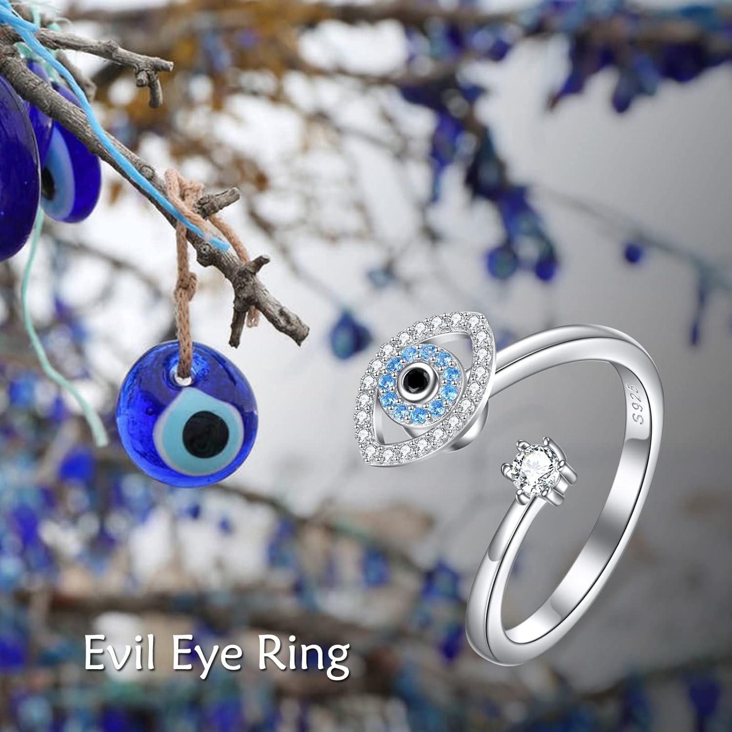 Anillo Antiestrés Ojo Maligno Plata 925 Mujeres 7#