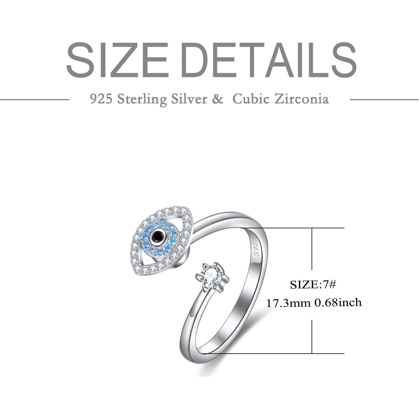 Anillo Antiestrés Ojo Maligno Plata 925 Mujeres 7#