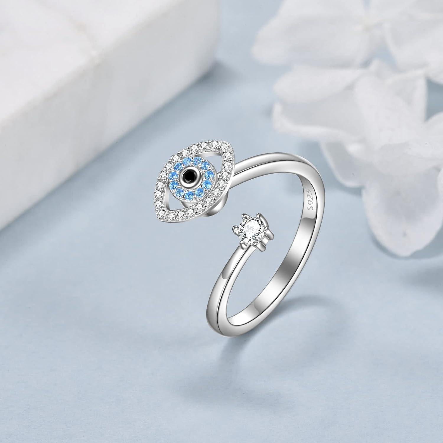 Anillo Antiestrés Ojo Maligno Plata 925 Mujeres 7#