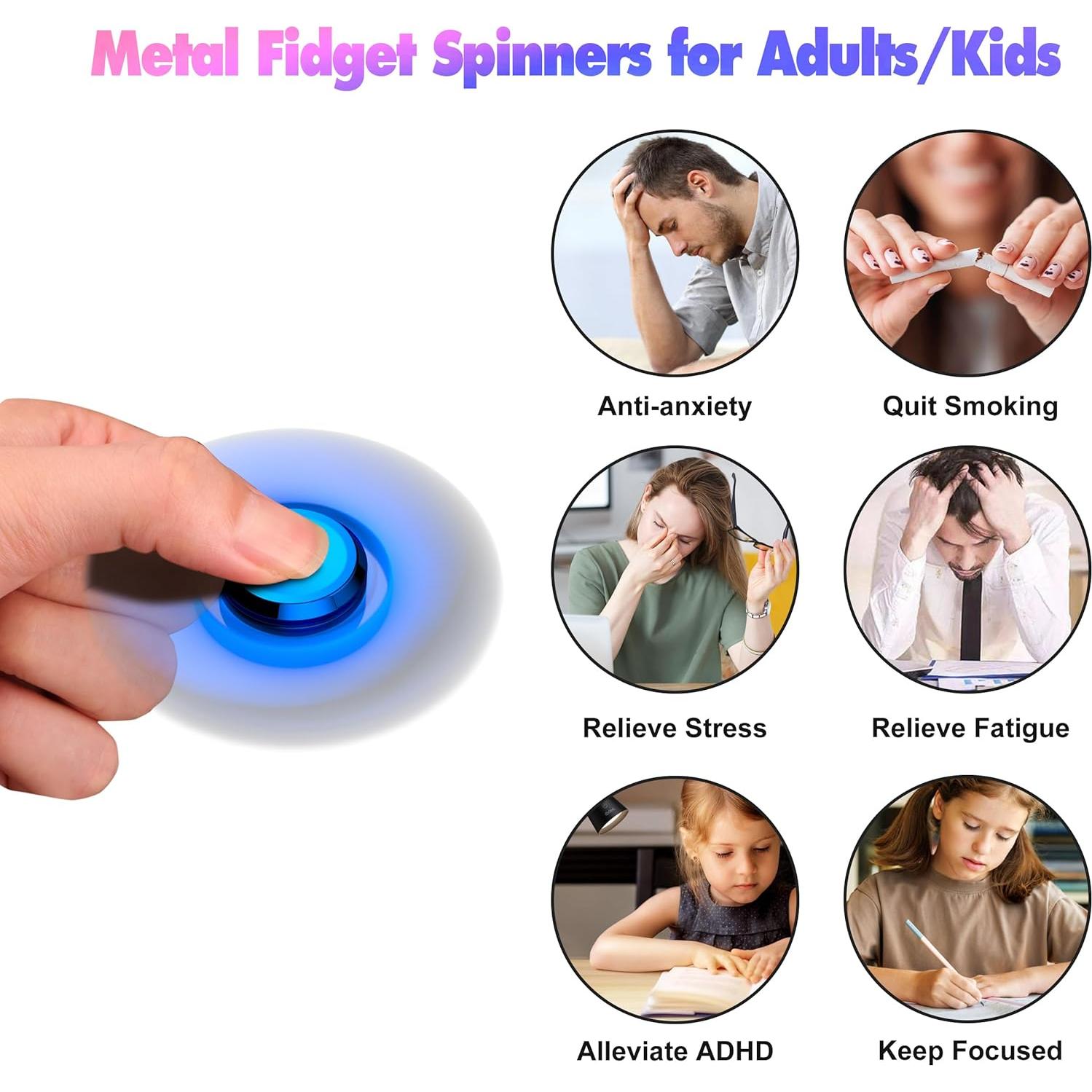 Spinner Fidget Metálico AUKARENY Azul Alivio Estrés 6.1 cm