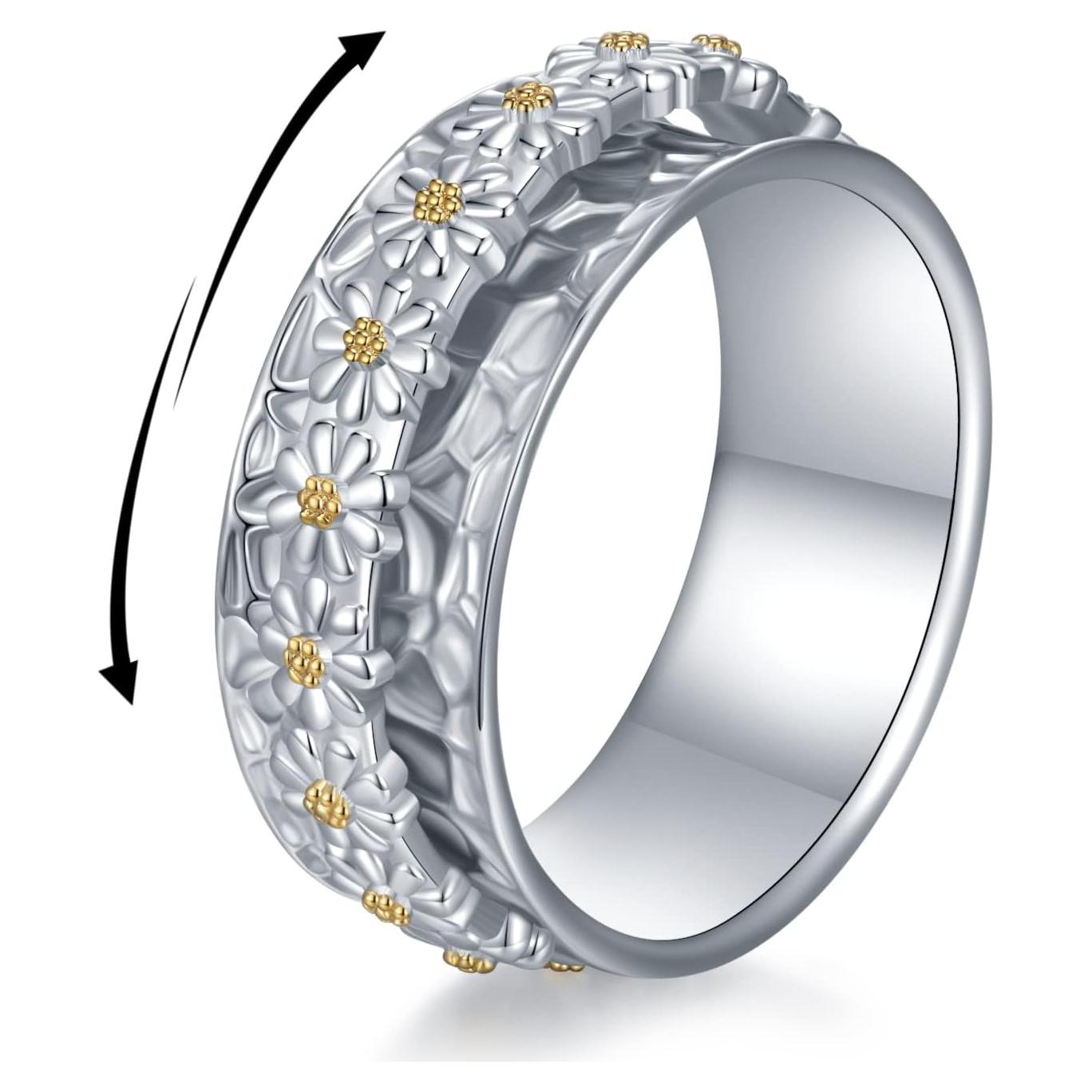 Anillo giratorio de ansiedad Daisy 925 plata esterlina 7