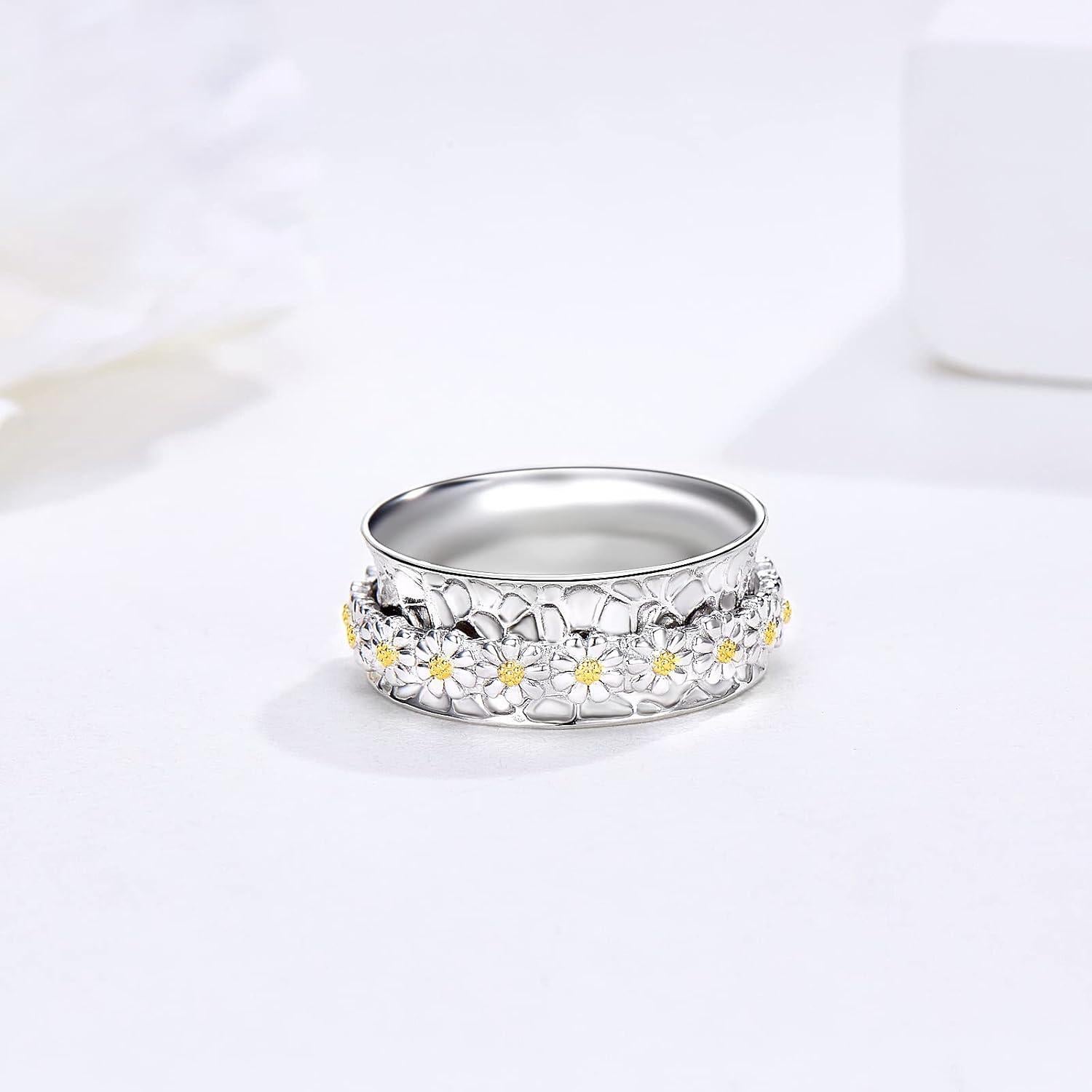 Anillo giratorio de ansiedad Daisy 925 plata esterlina 7