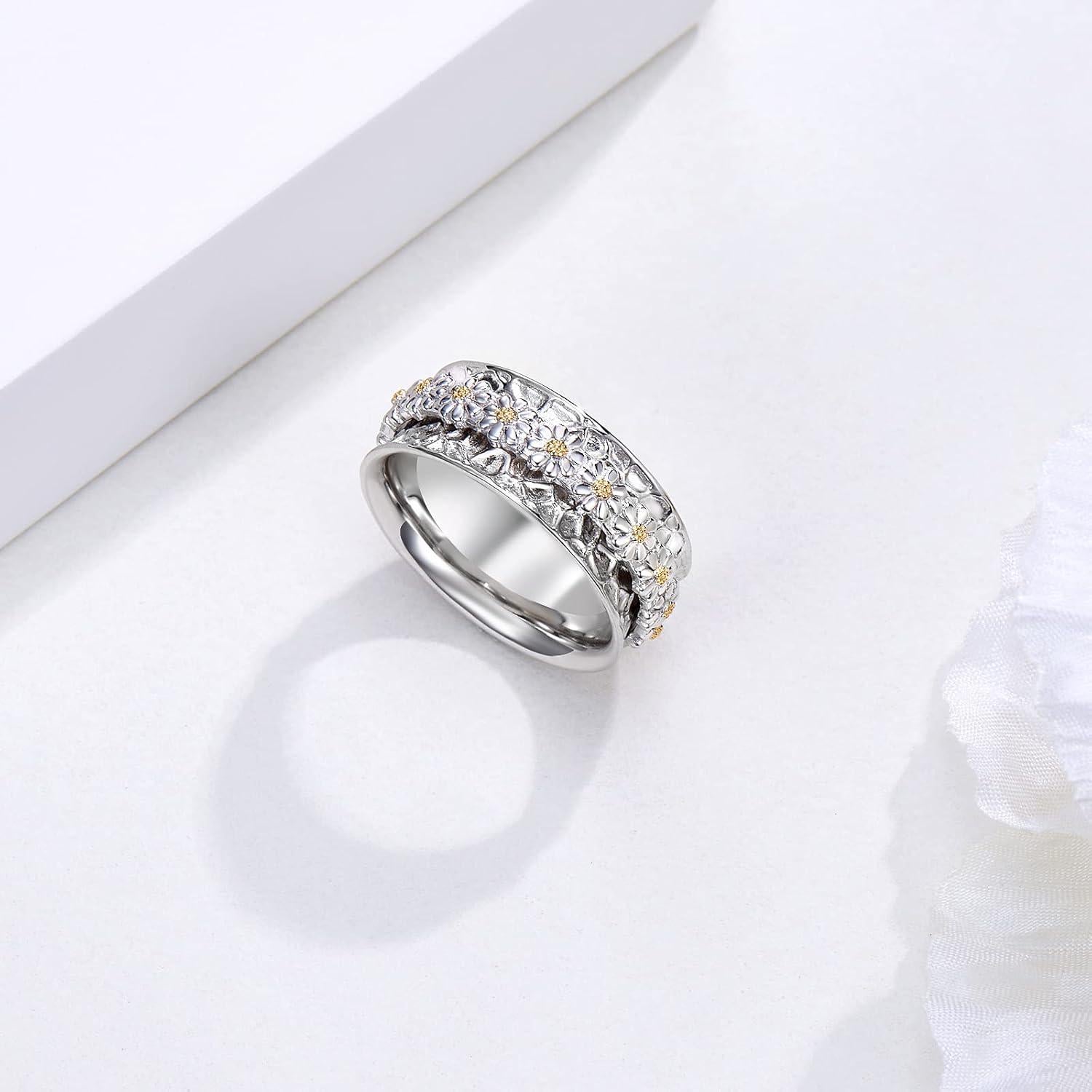 Anillo giratorio de ansiedad Daisy 925 plata esterlina 7