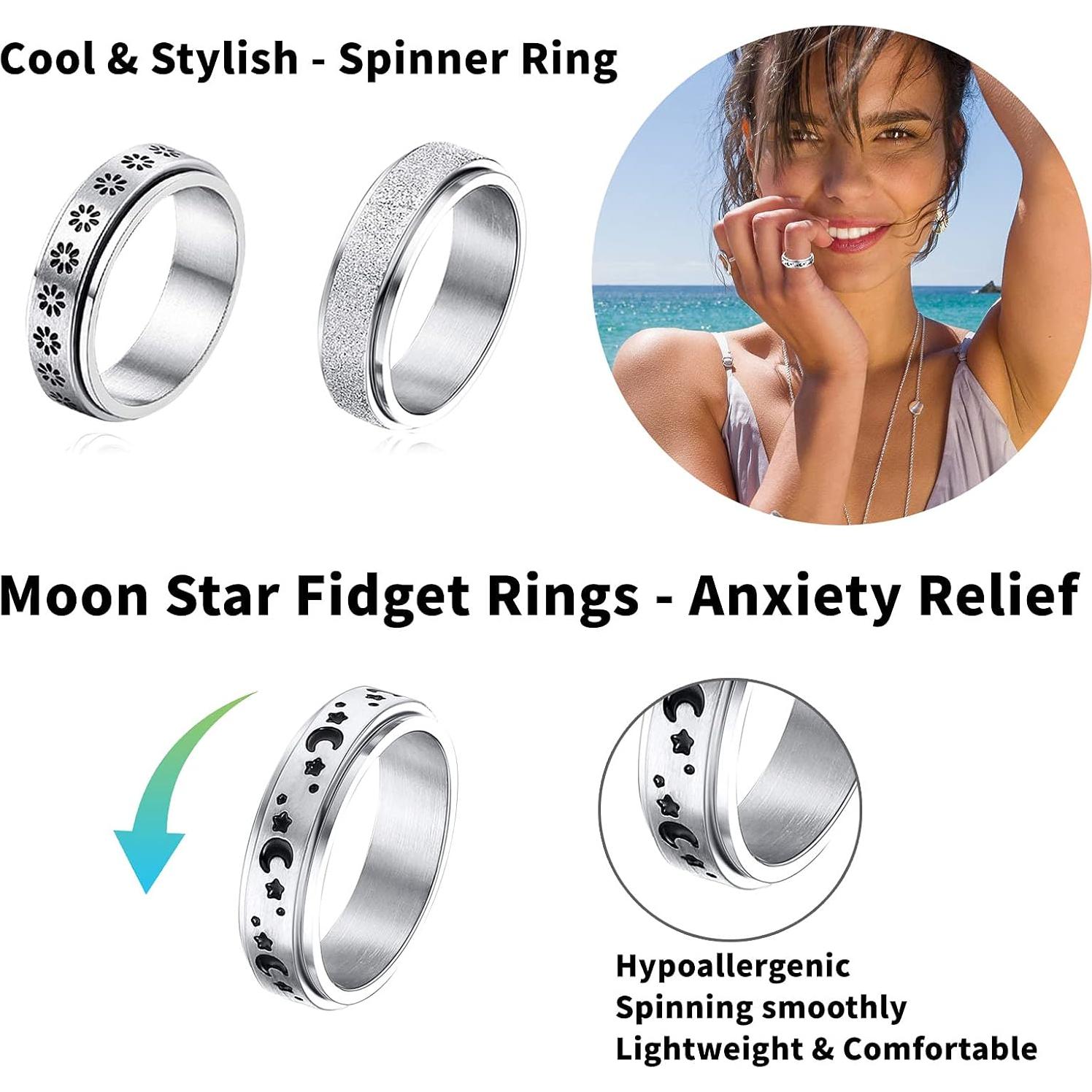 Anillos MUCAL Antiansiedad 8pcs Acero Inoxidable Unisex