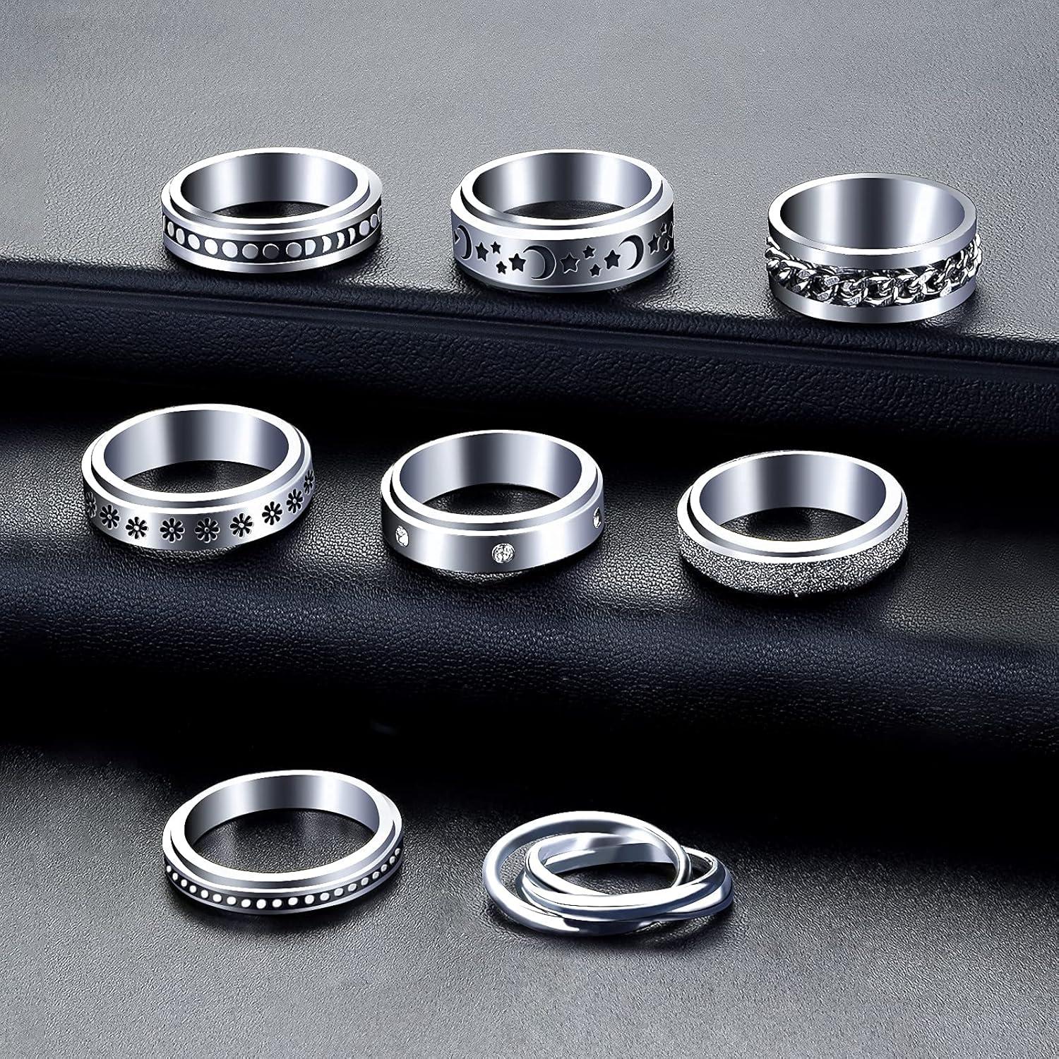 Anillos MUCAL Antiansiedad 8pcs Acero Inoxidable Unisex