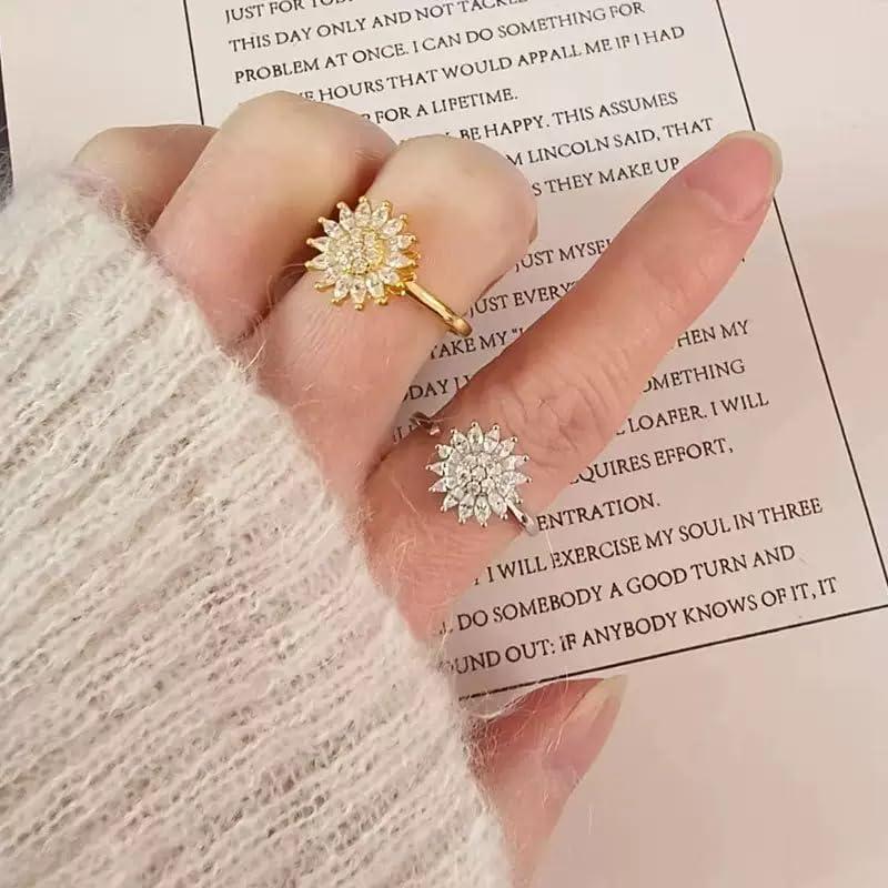 Anillo Fidget Antiestrés Ajustable Estrella Luna Plata