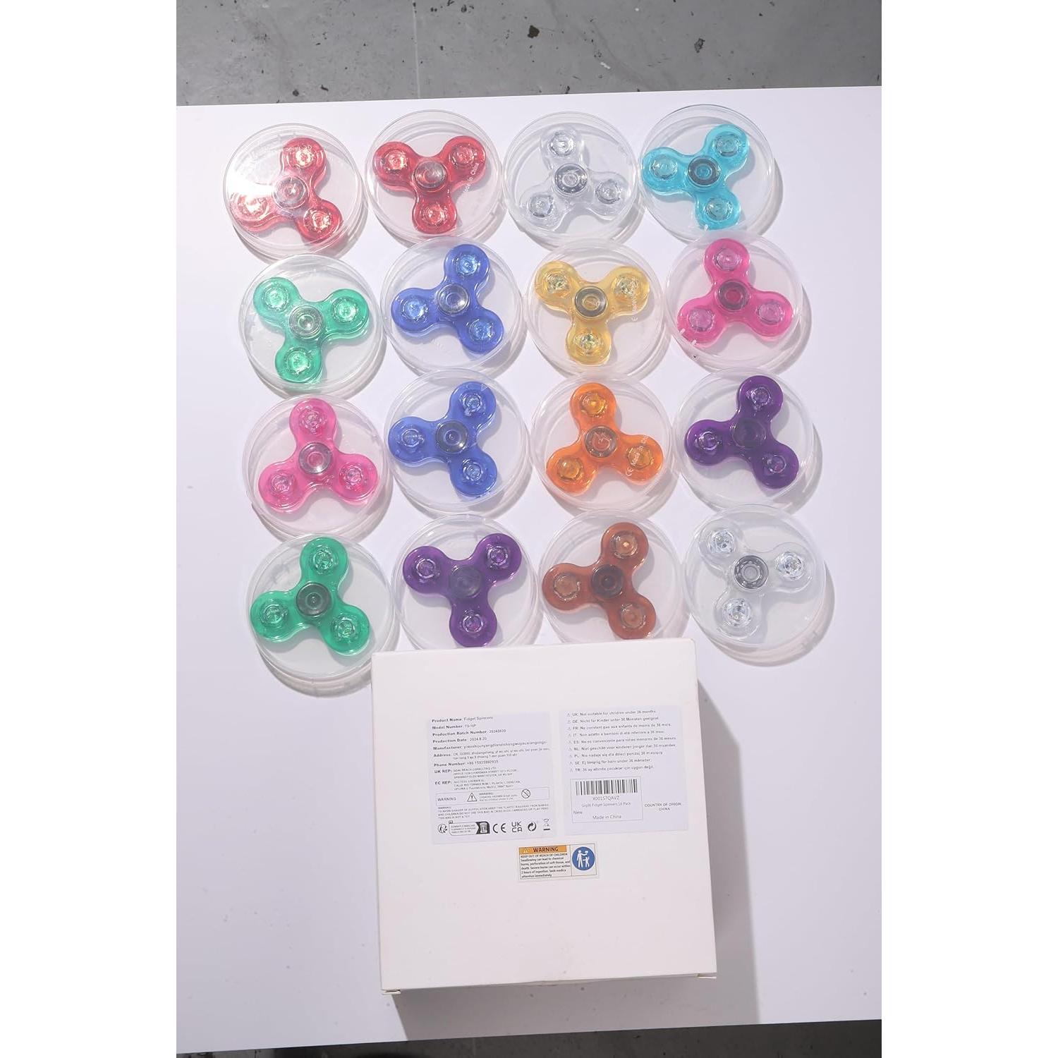 Spinners Antiestrés Gigilli 16 Pcs con Luz LED para Niños