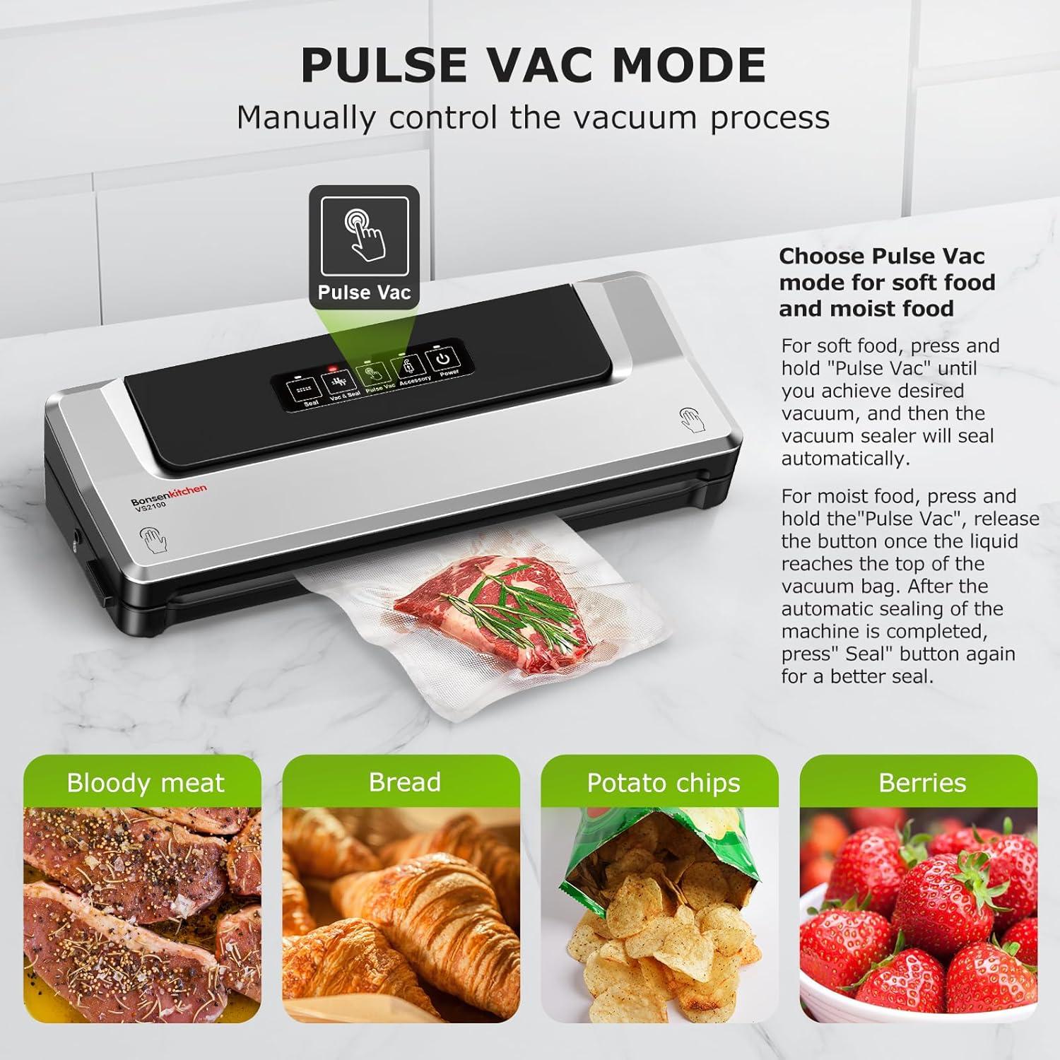 Selladora al Vacío Bonsenkitchen 2100 Plata con 20 Bolsas