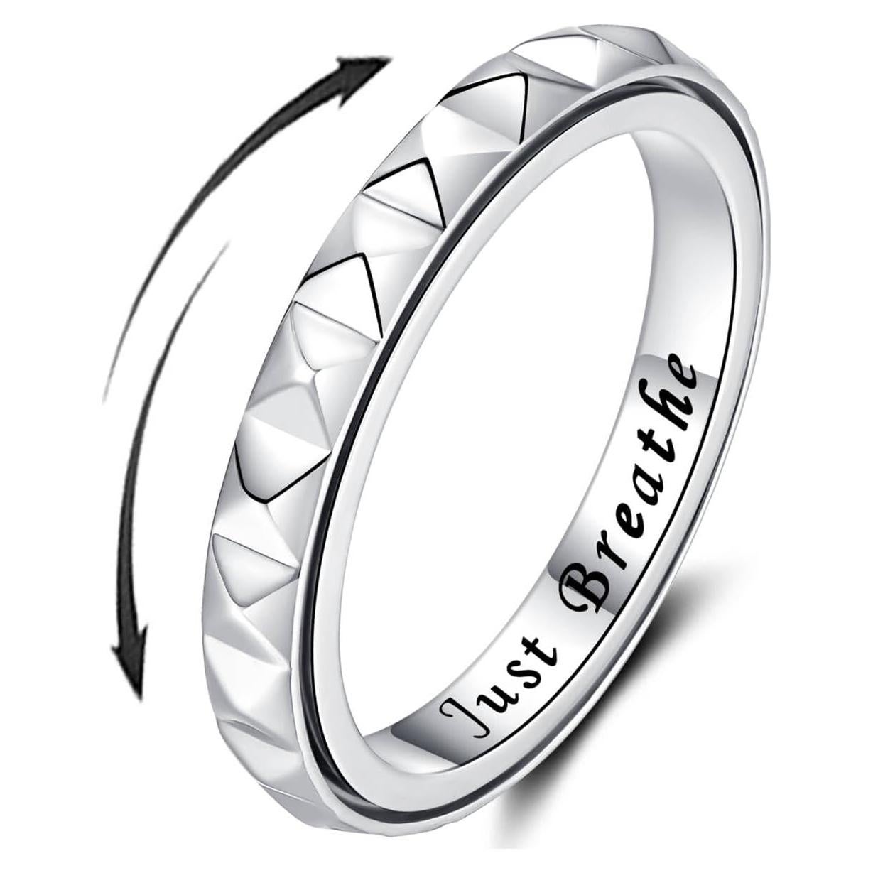 Anillo de Ansiedad Geométrico Plata Esterlina 3mm Tamaño 7