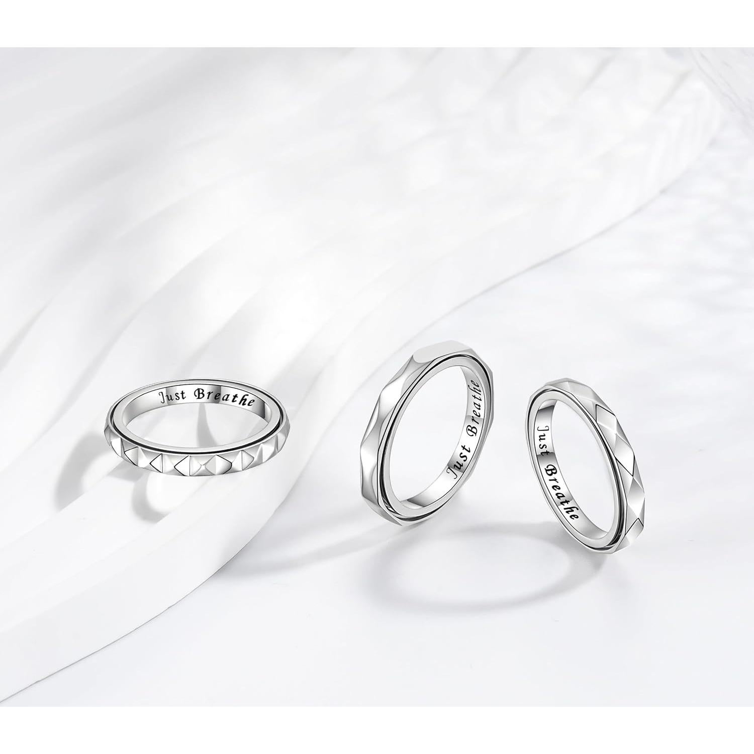 Anillo de Ansiedad Geométrico Plata Esterlina 3mm Tamaño 7