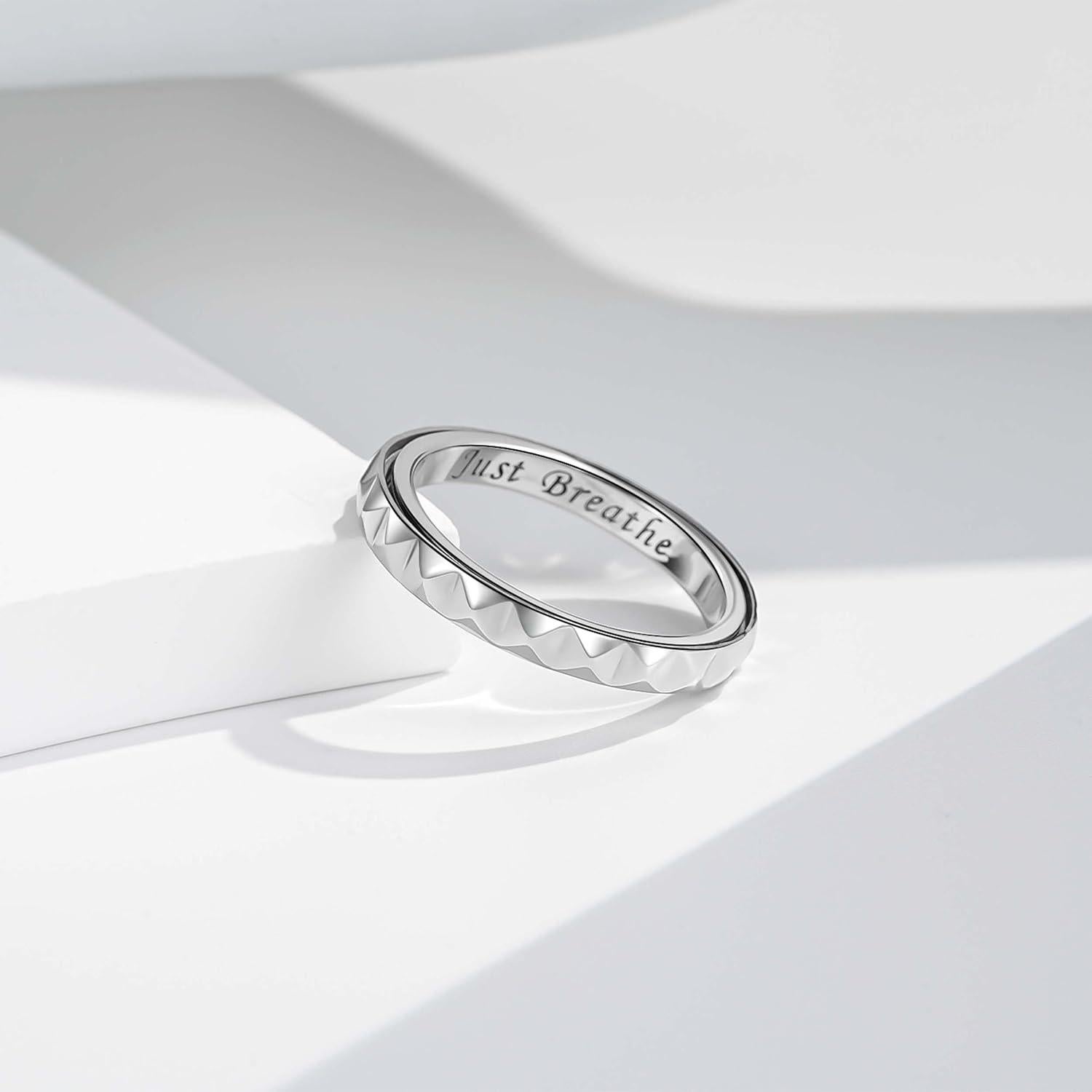 Anillo de Ansiedad Geométrico Plata Esterlina 3mm Tamaño 7