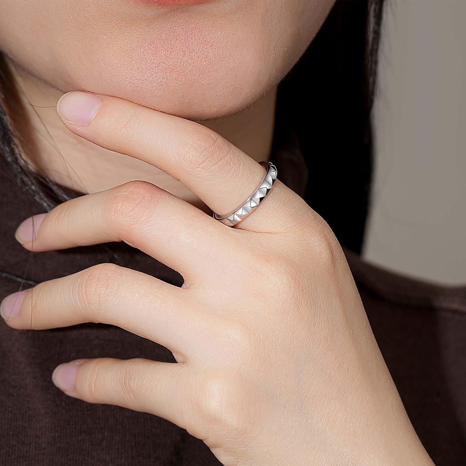 Anillo de Ansiedad Geométrico Plata Esterlina 3mm Tamaño 7