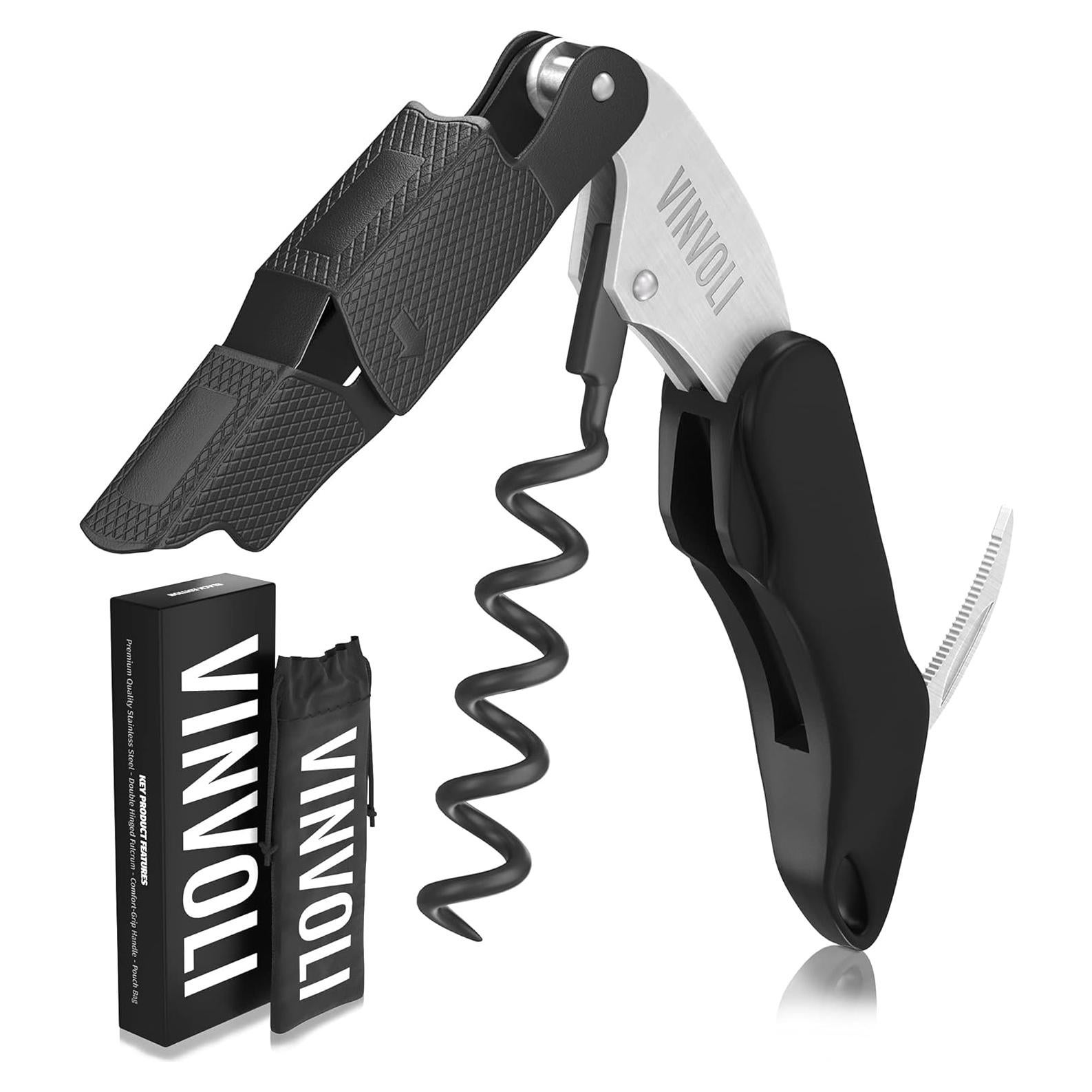 Sacacorchos Vinvoli 3-en-1 Negro - Abrebotellas Multifuncional