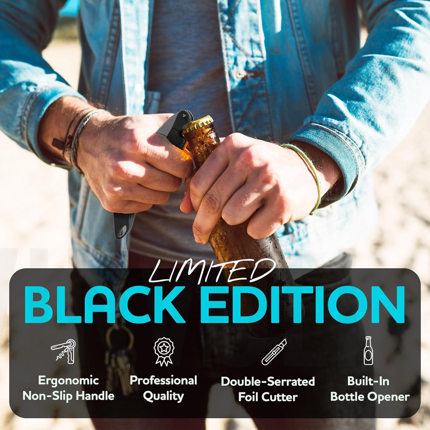 Sacacorchos Vinvoli 3-en-1 Negro - Abrebotellas Multifuncional