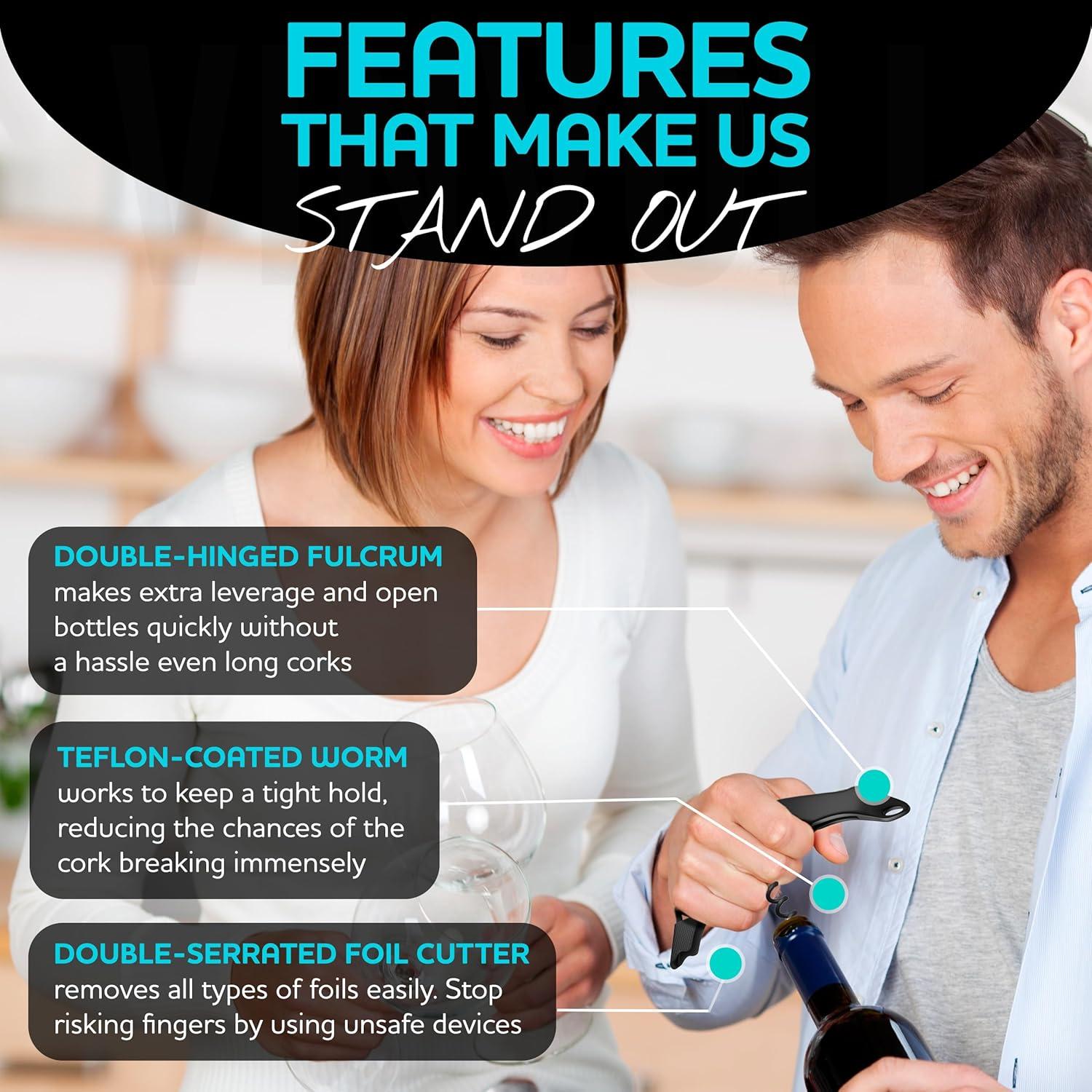 Sacacorchos Vinvoli 3-en-1 Negro - Abrebotellas Multifuncional