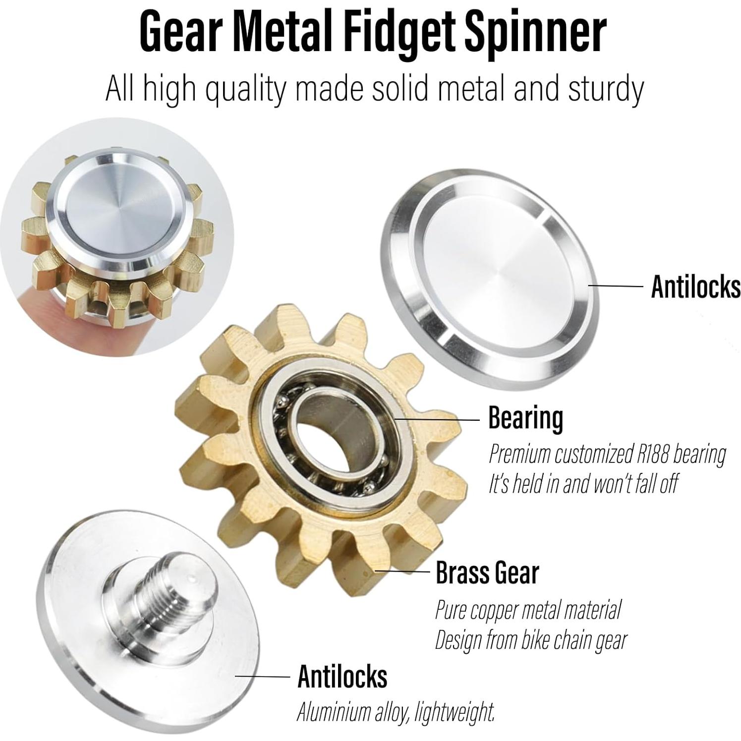 Fidget Spinner Engranaje Metal FREELOVE Mini 2,24 cm Plata-Latón