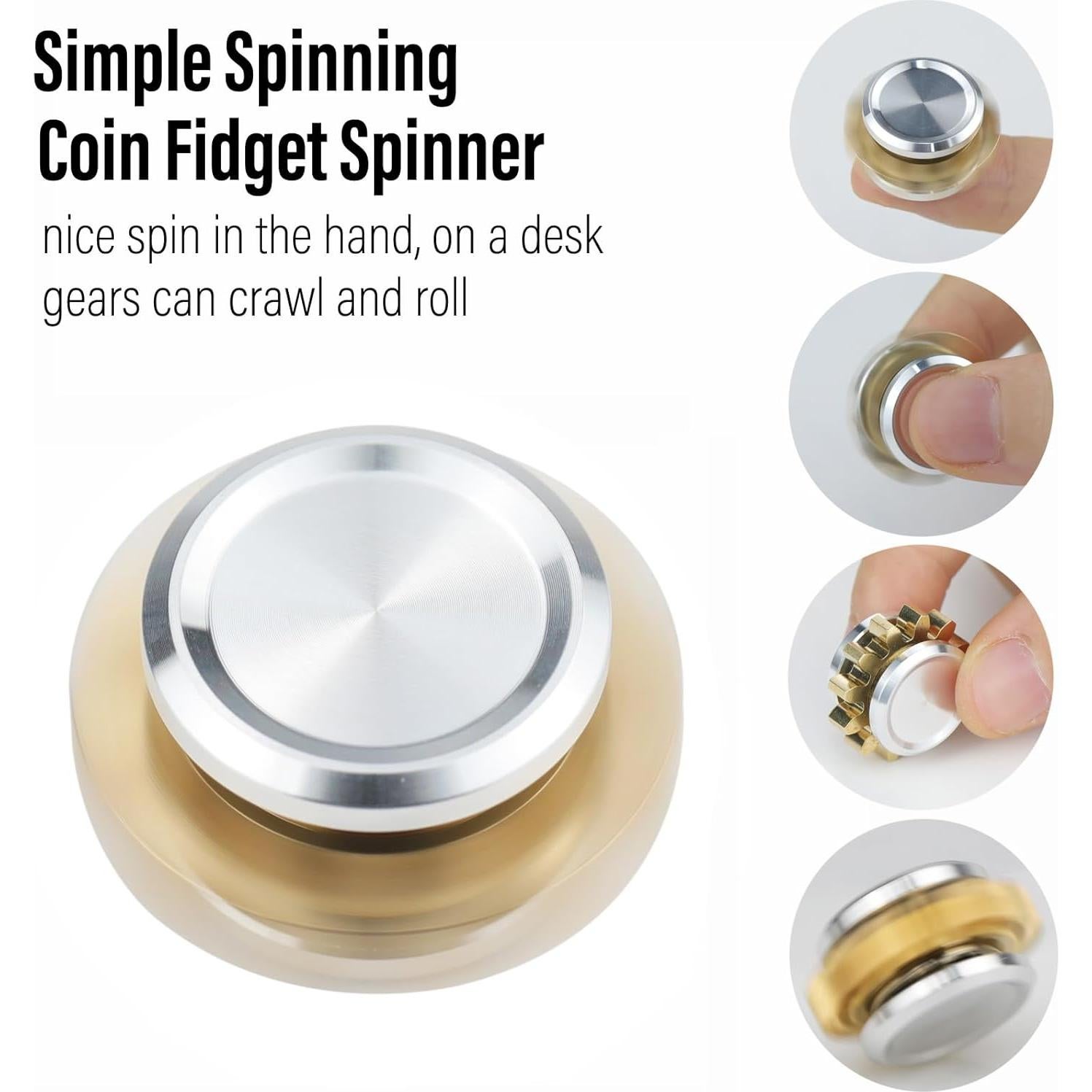 Fidget Spinner Engranaje Metal FREELOVE Mini 2,24 cm Plata-Latón