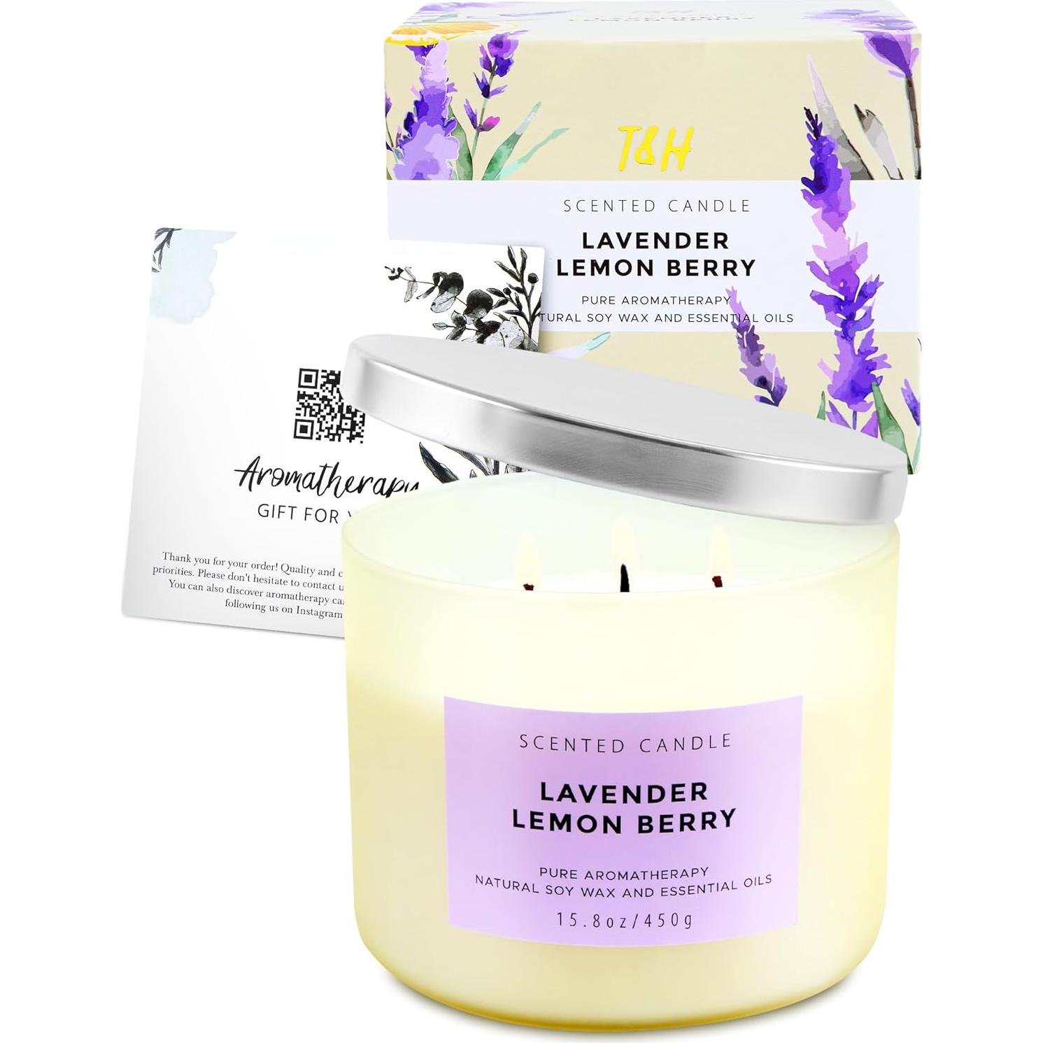 Vela Aromática de Soja T&H 3 Mechas Lavanda 450 g